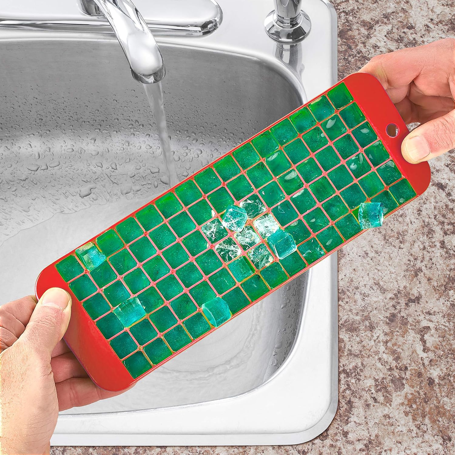 Mini ice cube trays – 2 pack – 90 square Molds – Twist to Release – Dishwasher Safe – Stackable and Odor Free Trays - Does Not Crack While Freezing – Red