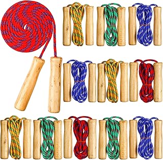 Aoriher Jump Ropes for Kids Adjustable 7 ft Cotton Skipping Ropes with Wooden Handle for Students Fitness Outdoor Exercise Workout Fun Activity, Random Color
