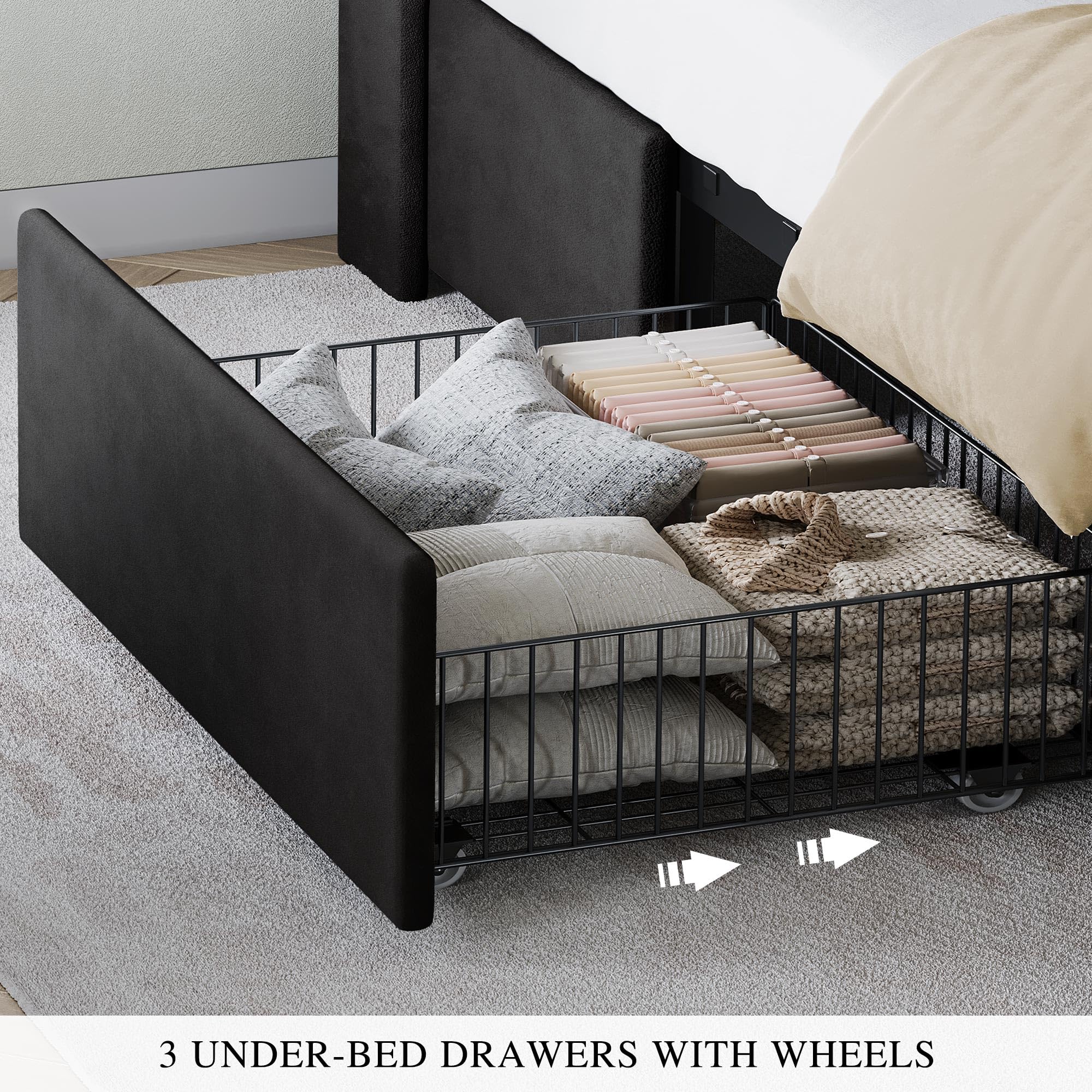 Best King Size Bed Frame With Storage in 2026: 5 Top Picks 2 YITAHOME King Size Bed Frame with 3 Storage Drawers and RGB LED Lights, Velvet U — product photo