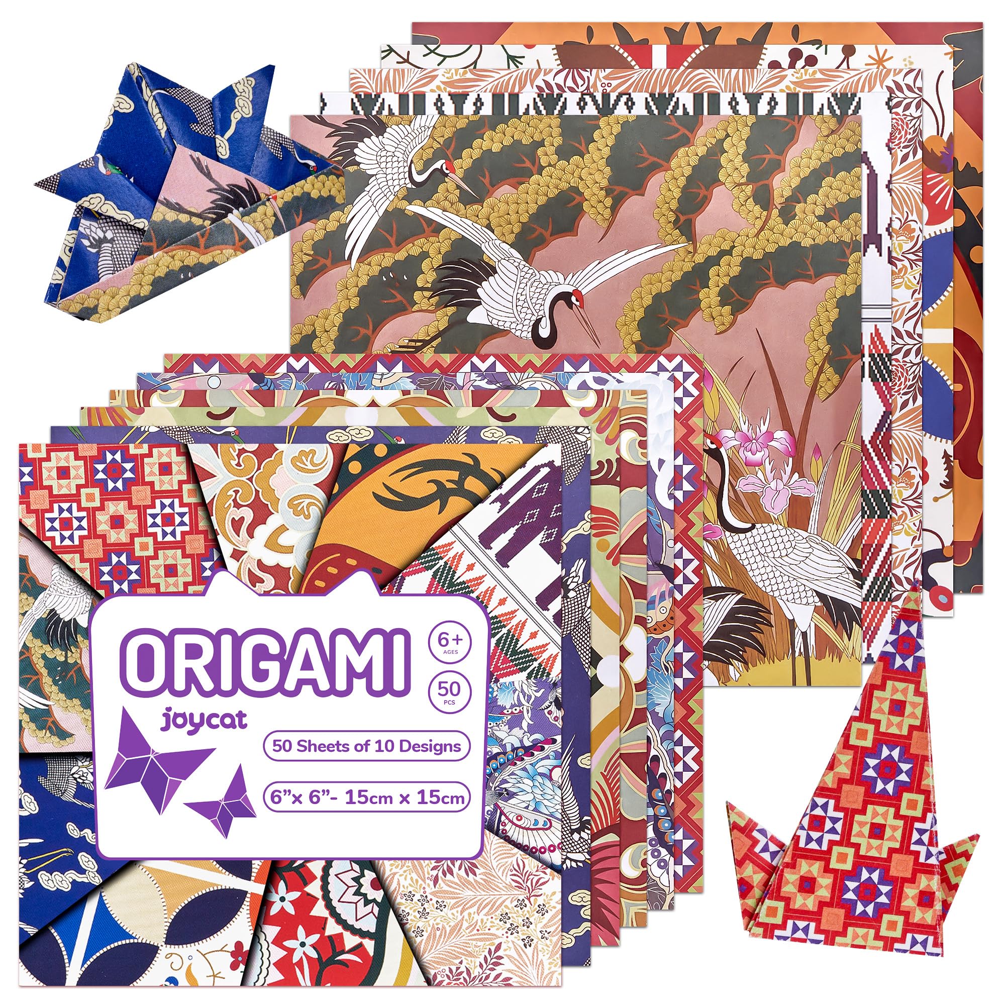 Ethnic Patterns Origami Paper - 50 Sheets 6x6 Inches - Double-Sided Traditional Cultural Art Colored Folding Paper for Adults, Artists & Kids - Ideal for Scrapbooking, Card Making and DIY Crafts