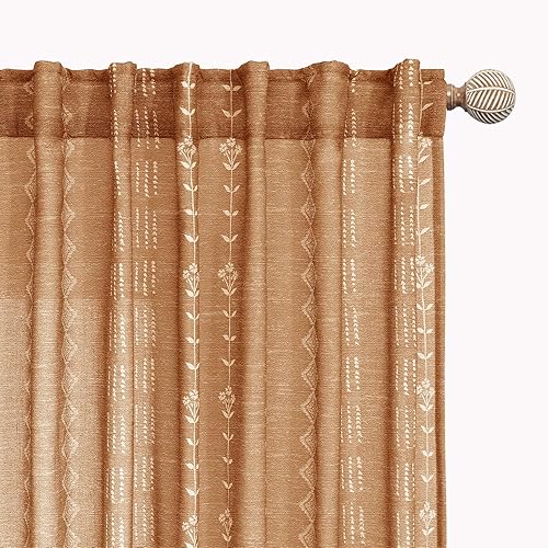 Miniatura 15 de Cortinas de lino semitraslúcidas para sala de estar de 84 pulgadas de largo, cortinas bohemias de estilo bohemio para ventana de dormitorio, Crema y
