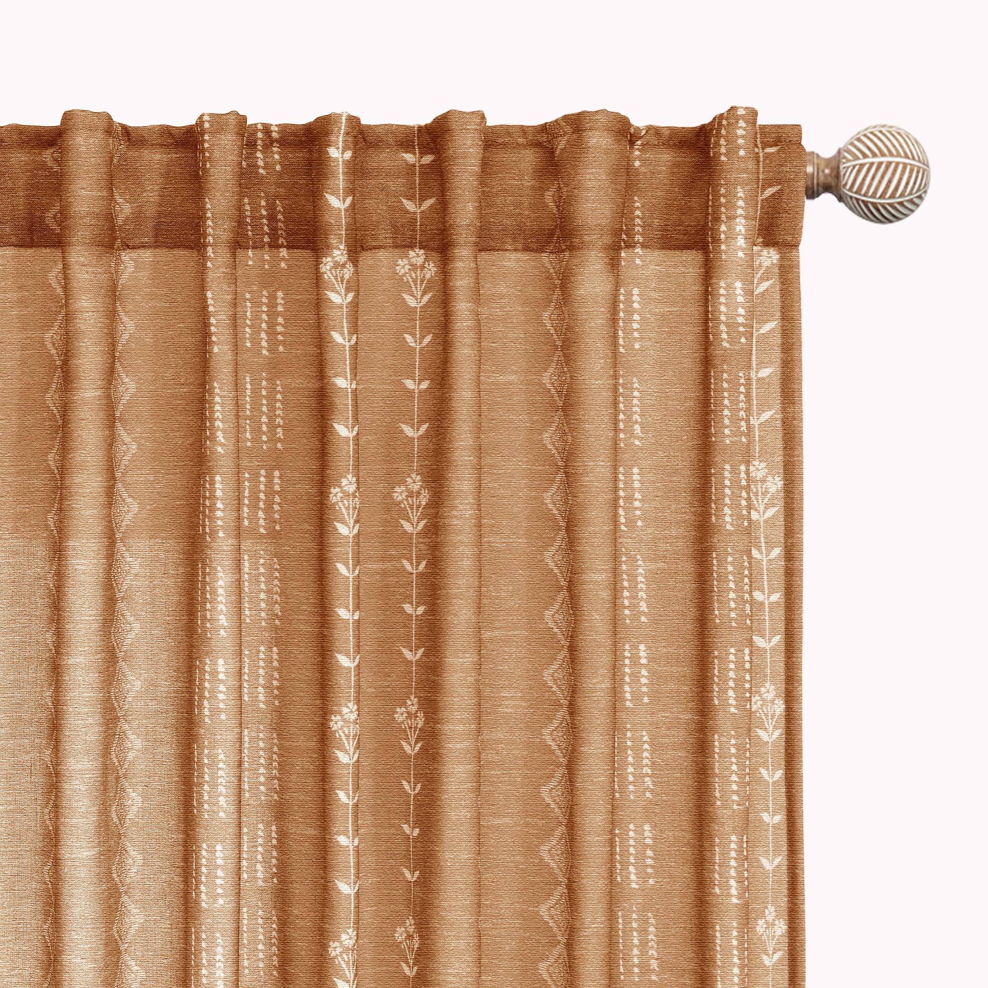 Photo 1 of Vintage Bohemian Pattern Curtains 96 Inches Long 2 Panel Set,Sheer Hippie Terracotta and Cream Floral Print Patterned Boho Ceiling to Floor Length Modern Aztec Western Curtains for Living Room Bedroom
