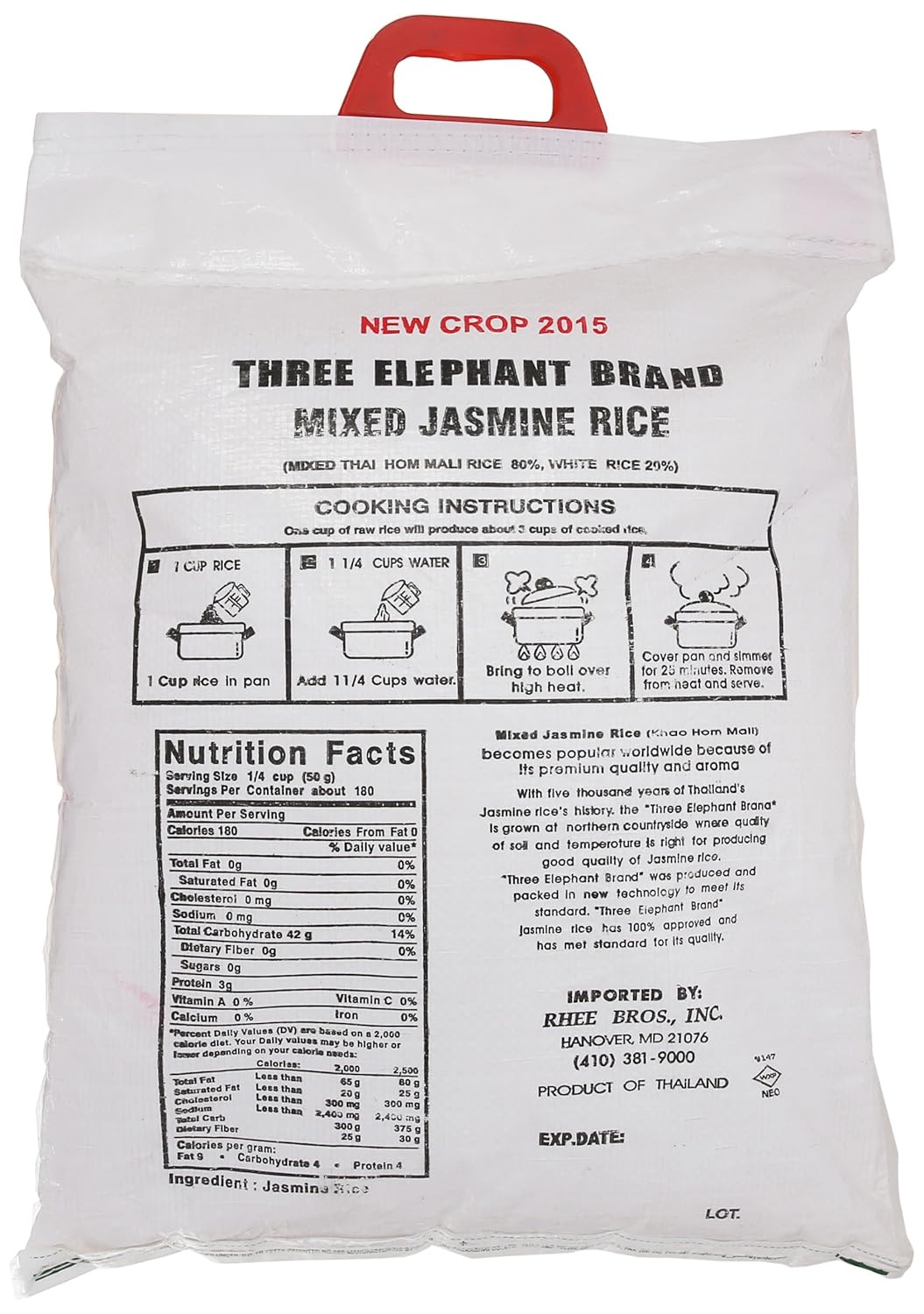 Three Elephants Thai Jasmine Rice, 20 Pound