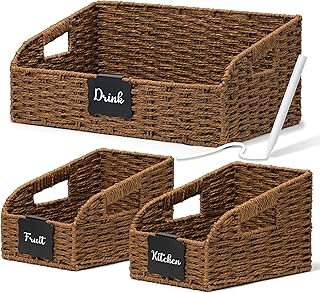 Pantry Organizers, Wicker Storage Baskets for Fruit, Bread, Vegetable, B...