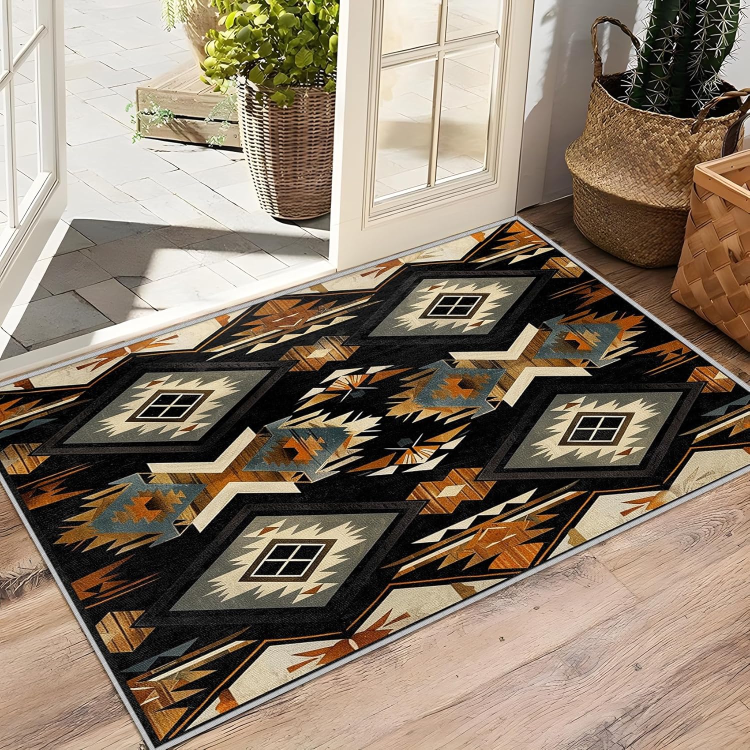 Native American Rugs 8x10 - Native American Rug, 2x3 Rug, Southwestern Aztec Tribal Area Rug, Southwest Geometric Rustic Door Mat, Washable & Non Slip Small Carpet, Aztec Home Decor - Image 6