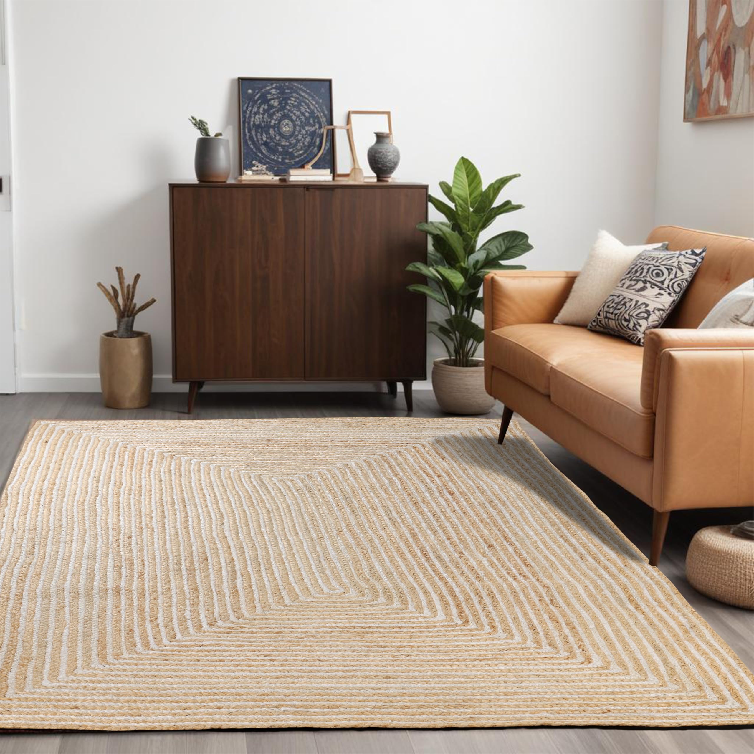 Superior Braided Dyed Jute Handwoven Indoor Area Rug, Jute Floor Decor for Entry, Kitchen, Living Room, Dining Room, Bedroom, Office, Apartment,