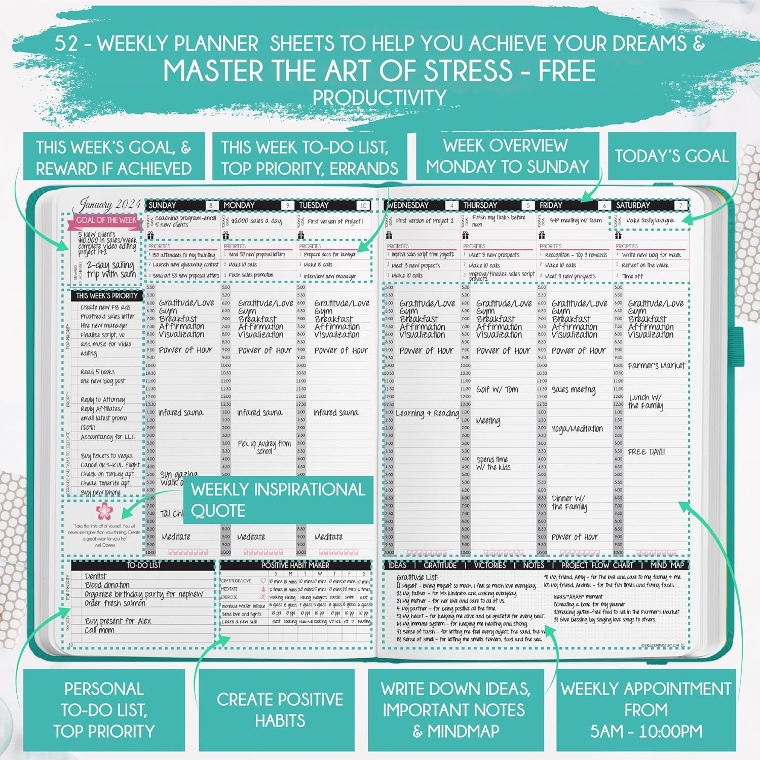 Deluxe 2026 Planner Weekly and Monthly | Law of Attraction Planner with Productivity App | 12-Month for Productivity, Gratitude & Goal Setting | Includes Foldable Vision Board, Gift Box & Stickers