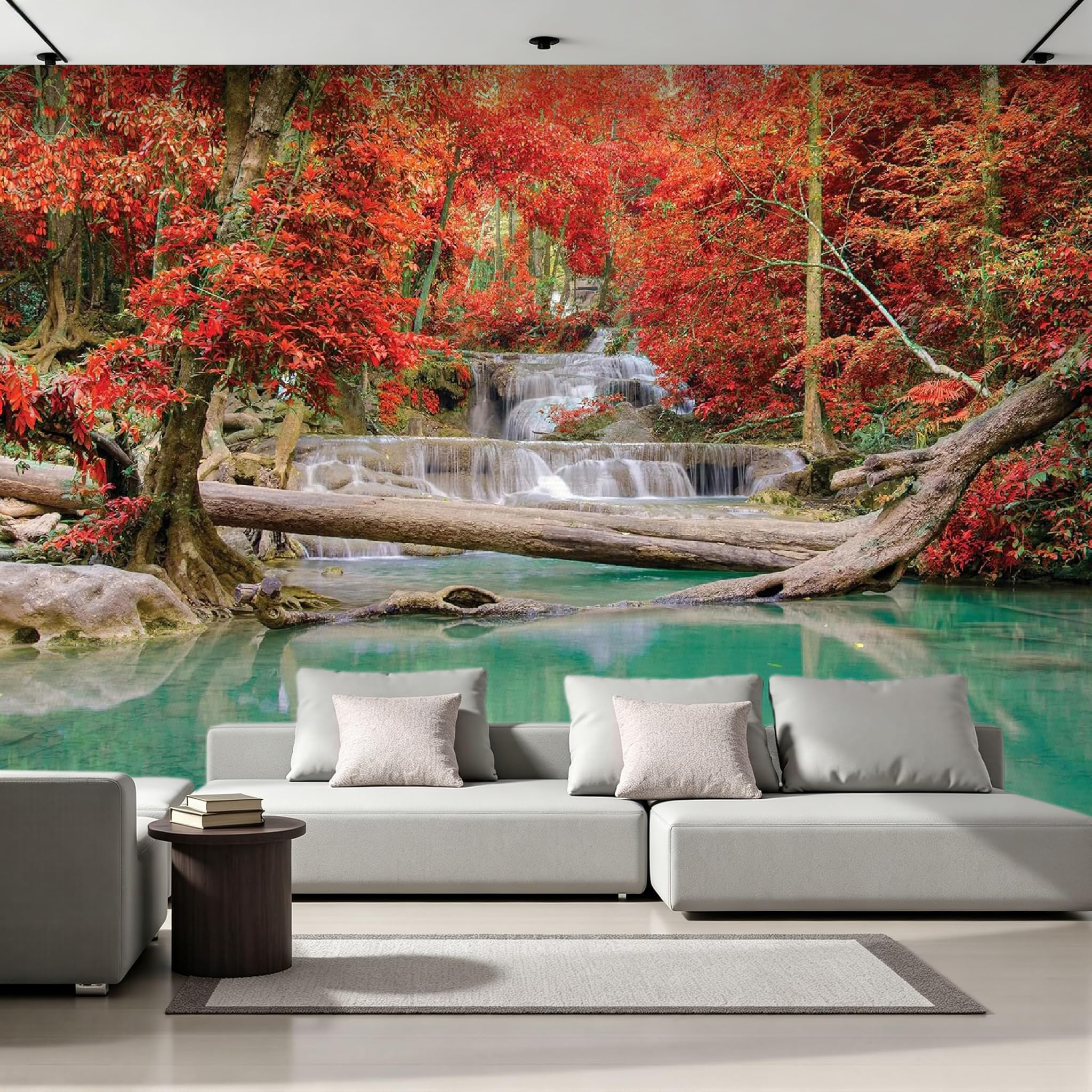 Carta Da Parati Effetto 3D Autunno 500x280 cm Fotomurali Non Tessuto, Foglie Di Acero Rosso Natura Decorazione Poster Arte Murale per Casa Ufficio Camera Da Letto Soggiorno B-359