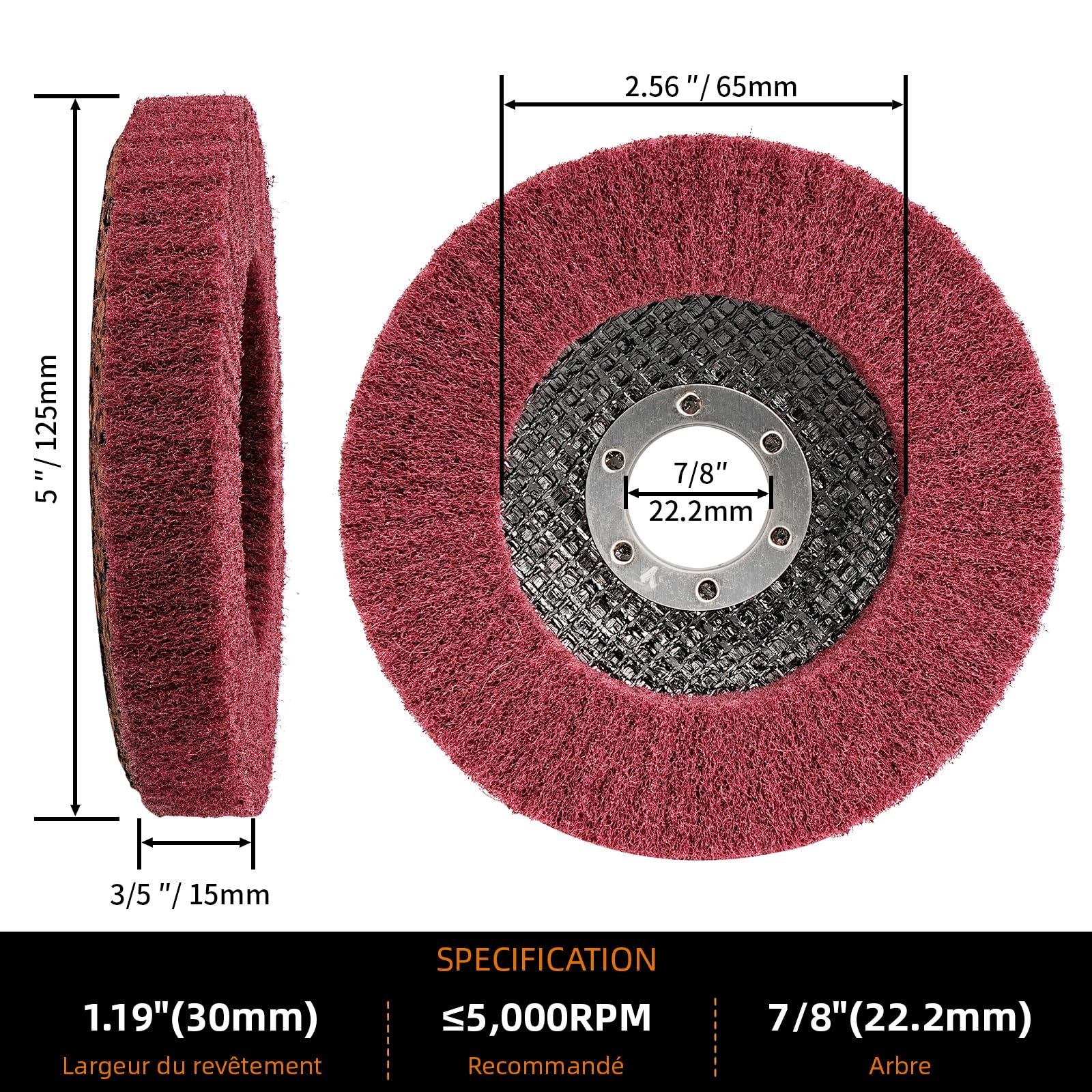 SI FANG 12,5 x 2,2 cm Disco di levigatura a lamelle in fibra di nylon, Set di 8 Grit 320/180 Ruota di lucidatura per smerigliatrice angolare, per la pulizia, la sbavatura e la rimozione della ruggine