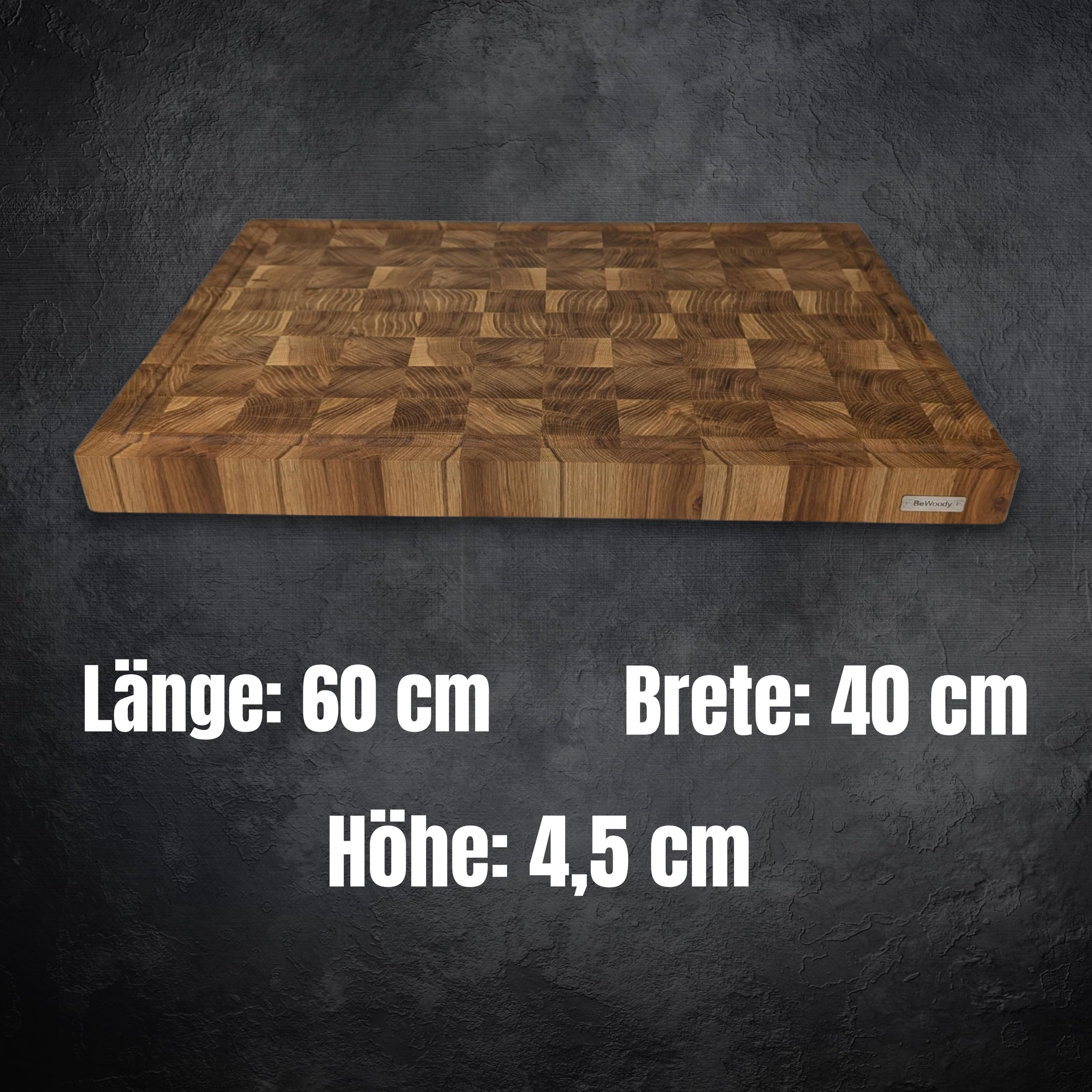 XXL Premium Stirnholz Schneidebrett Eiche 60x40x4,5 cm mit Saftrille – Massives Holzbrett & Tranchierbrett mit Griffmulden & Silikonfüßen – Hackblock Eiche
