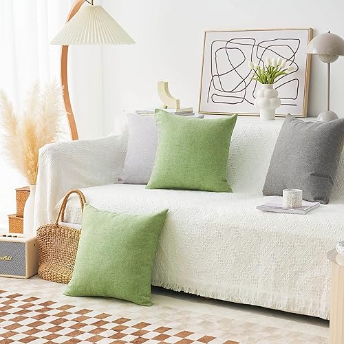 Miniatura 6 de Home Brilliant Juego de 2 fundas de almohada decorativas de lino de arpillera, fundas de almohada para sofá, 24 x 24 pulgadas, color gris oscuro