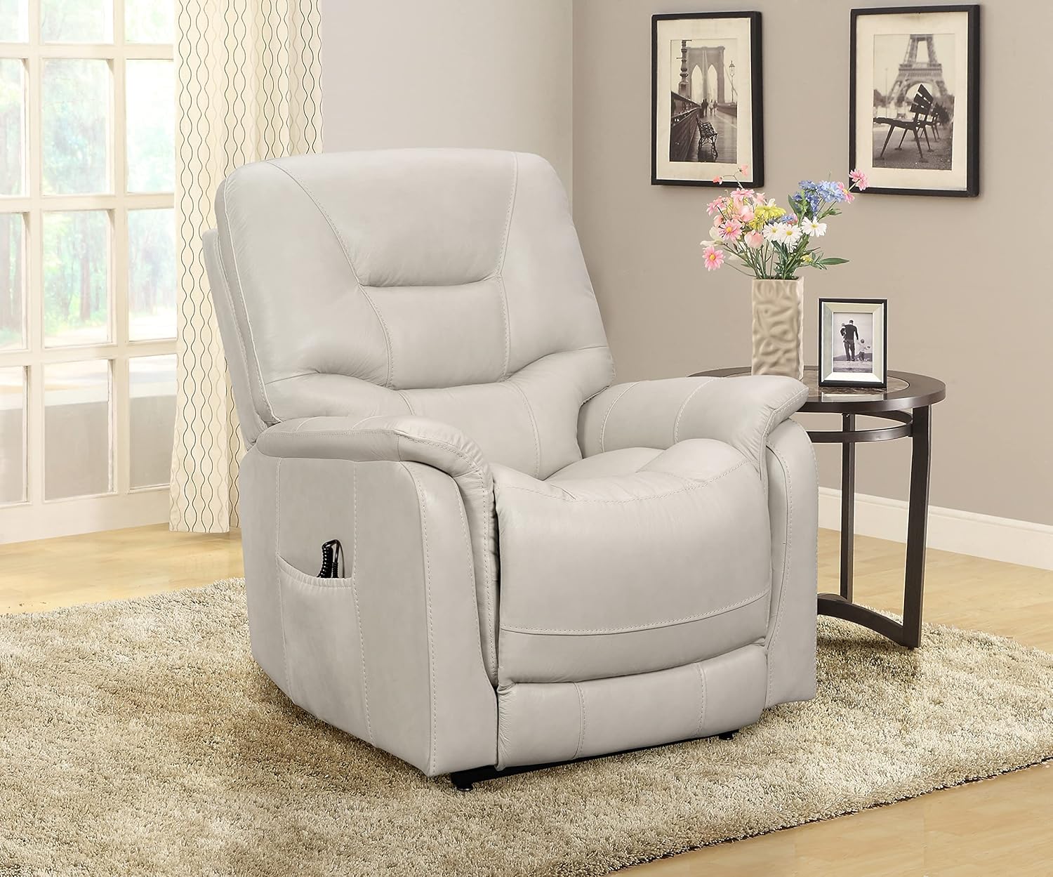 Barcalounger Lorence Leather Dual Motor Infinate Position Lift Chair Recliner with Adjustable Power headrest - 23PH-3635-3708-95 Venzia Gray