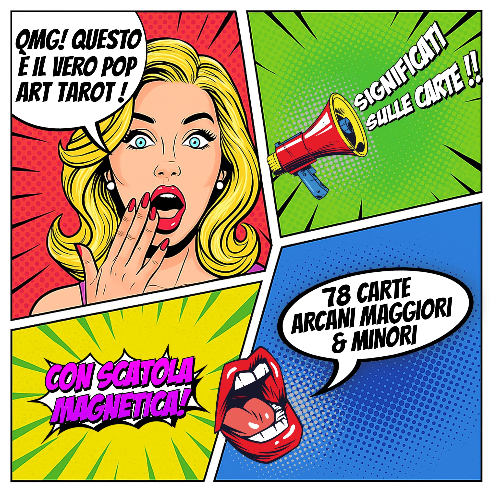 Pop Art Tarocchi – tarocchi carte italiano – tarocchi con significato scritto con manuale – per principianti e avanzati – scatola magnetica regalo – cartoncino spesso 400gsm (Italienisch)