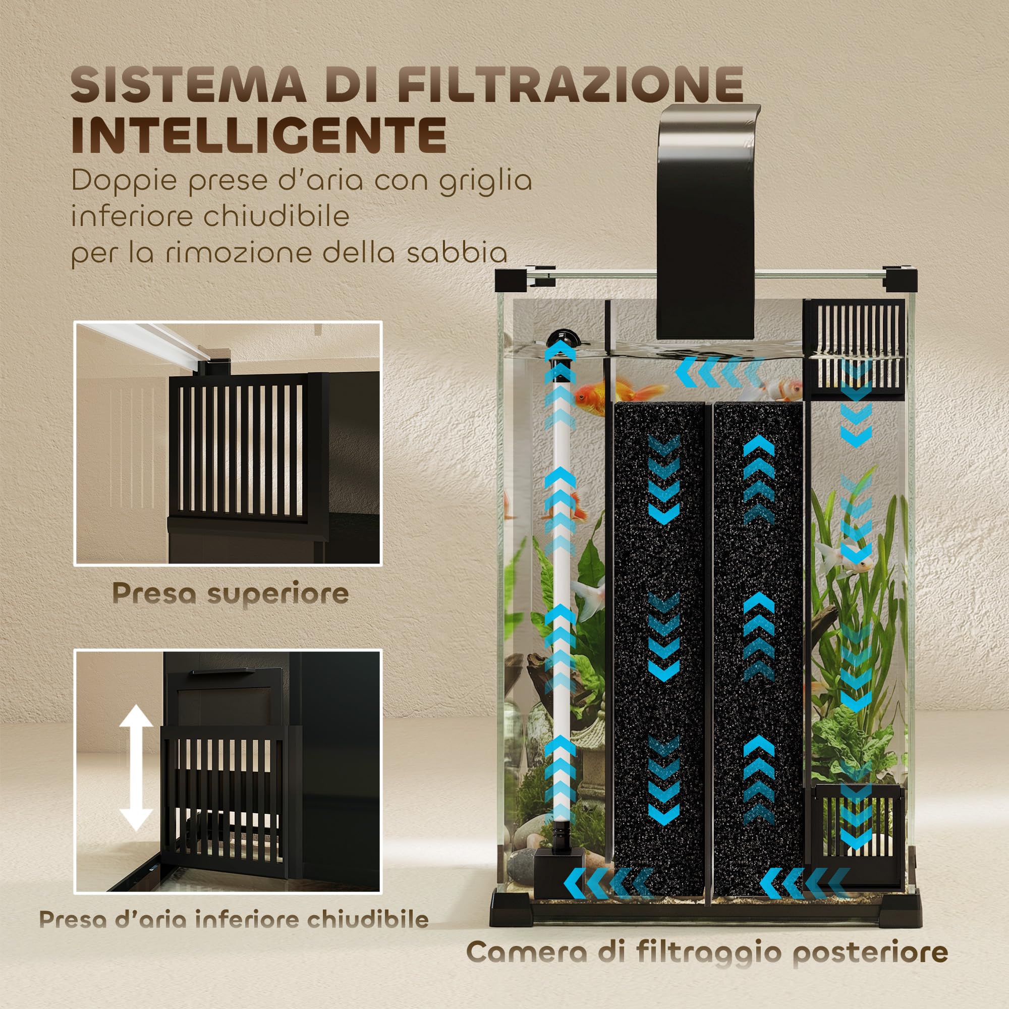 PawHut Acquario in Vetro Temperato 36L, Acquario Completo Piccolo Trasparente con Filtro Integrato, Luce LED e Pompa dell'Acqua per Pesci Tropicali, Pesci Rossi, Casa, Ufficio, 30x30x45.5 cm, Nero