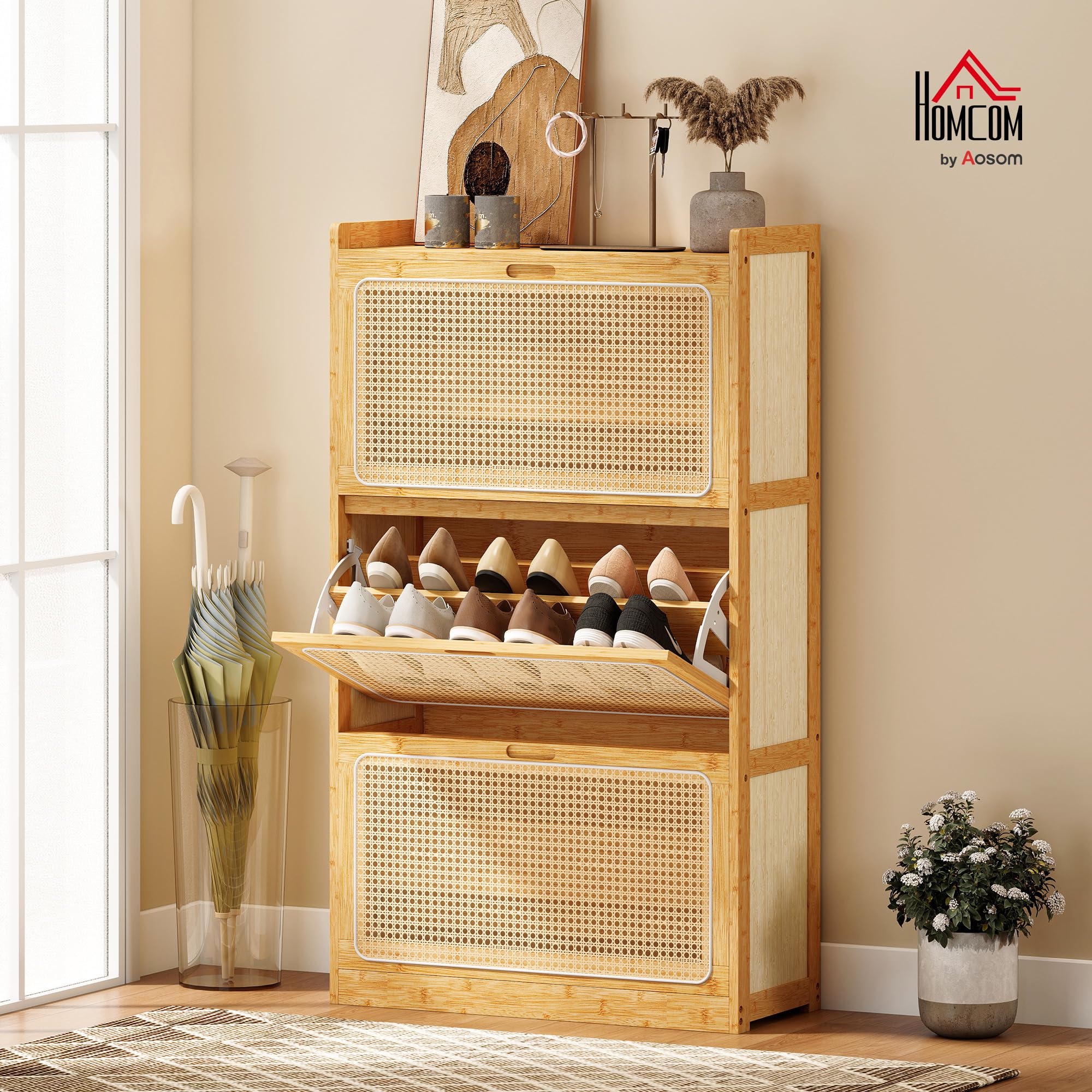 HOMCOM Scarpiera da 21 Paia Bambù 69x29x119.8 cm Legno Naturale