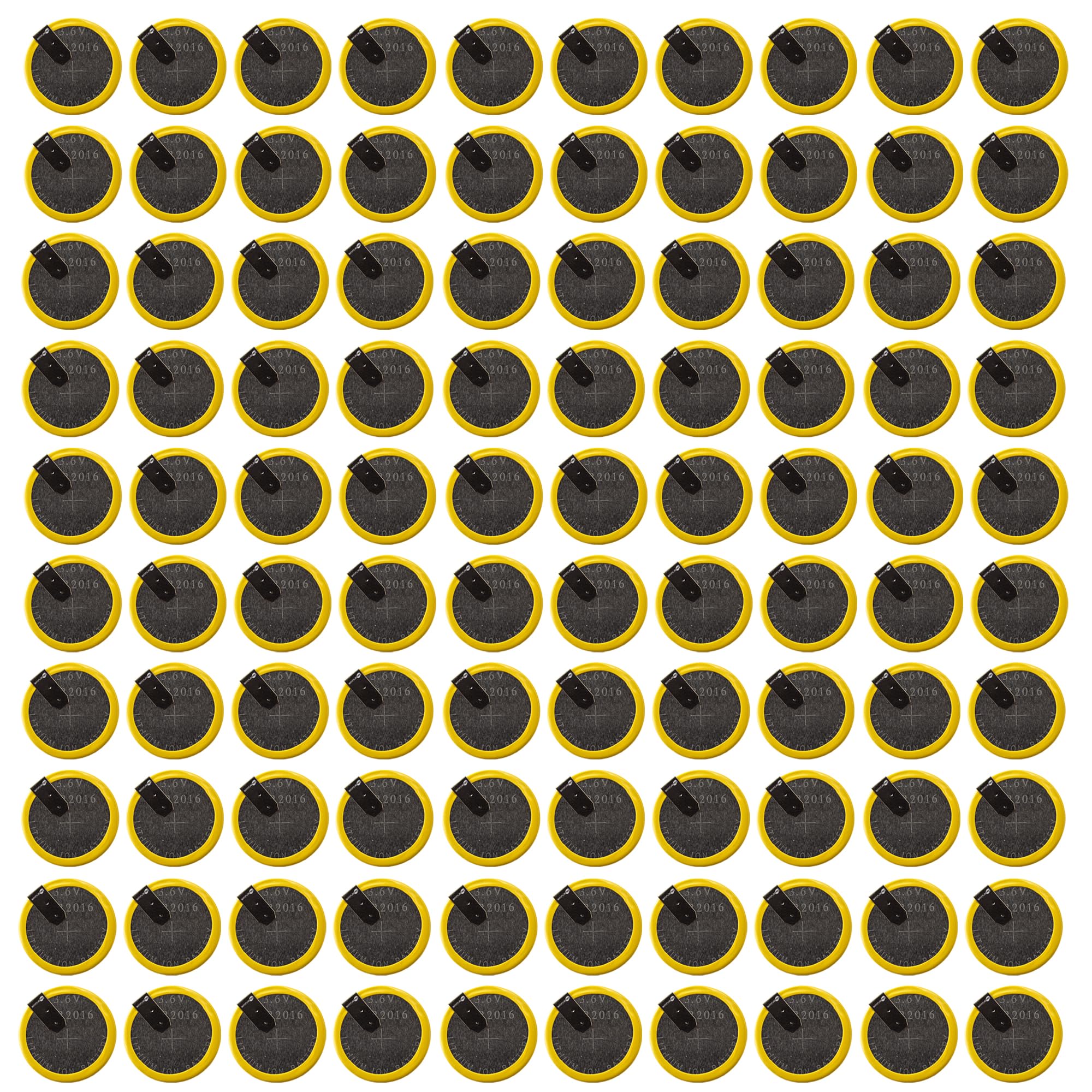 SIMPLETEK - 100 piles rechargeables LIR2016 Li-Ion bouton à souder avec connecteurs à 90° 3.6V anglés (100 pièces)