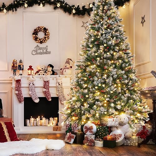 Miniatura 7 de Árbol de Navidad artificial preiluminado de 6 pies con 275 luces LED, 56 conos de pino y bayas, para decoración navideña del hogar y la oficina