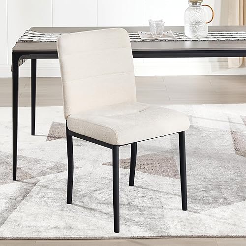 Silla de comedor moderna tapizada de tela sin brazos con patas de metal, pies ajustables para comedor y cocina