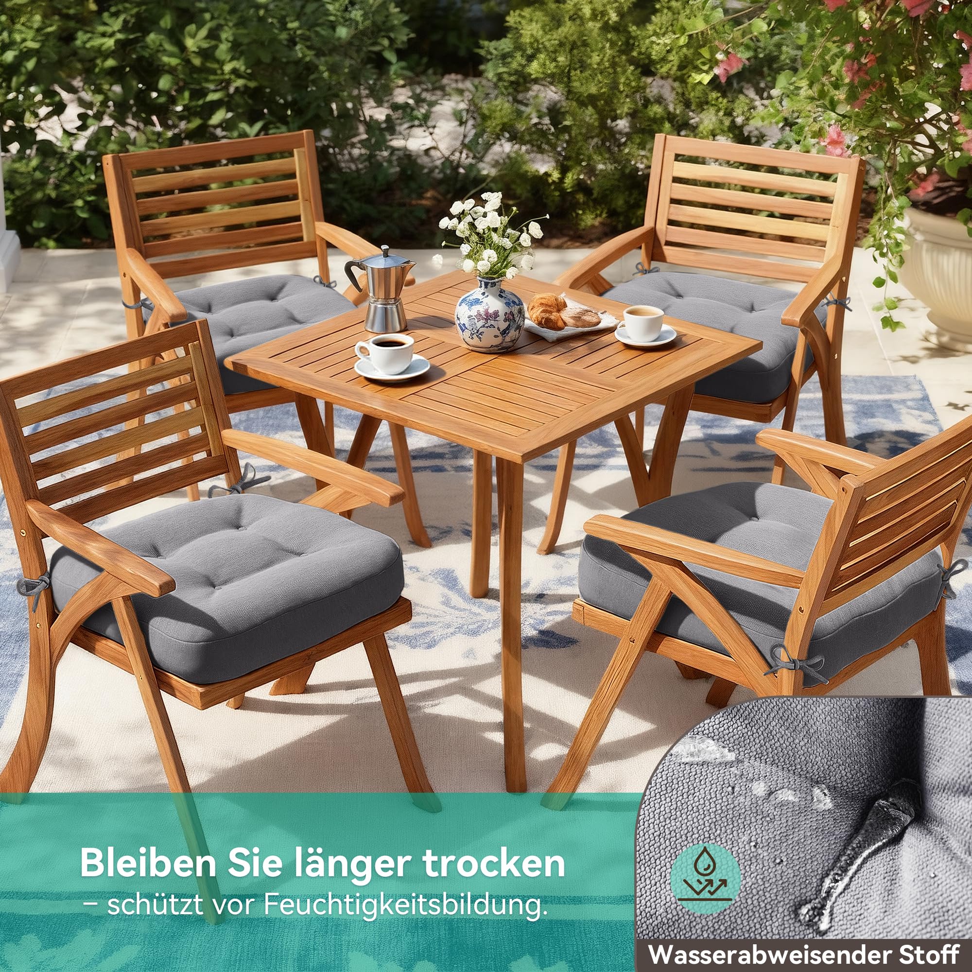 Codi Stuhlkissen 40 x 40 cm, 6er-Set, 8 cm dick, Sitzkissen Outdoor, Grau