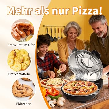 1200W Electric Pizza Oven Indoor Pizza Oven Black Includes ceramic pizza stone dough scraper glove & pizza shovel thermometer dual control up to 420°C.
