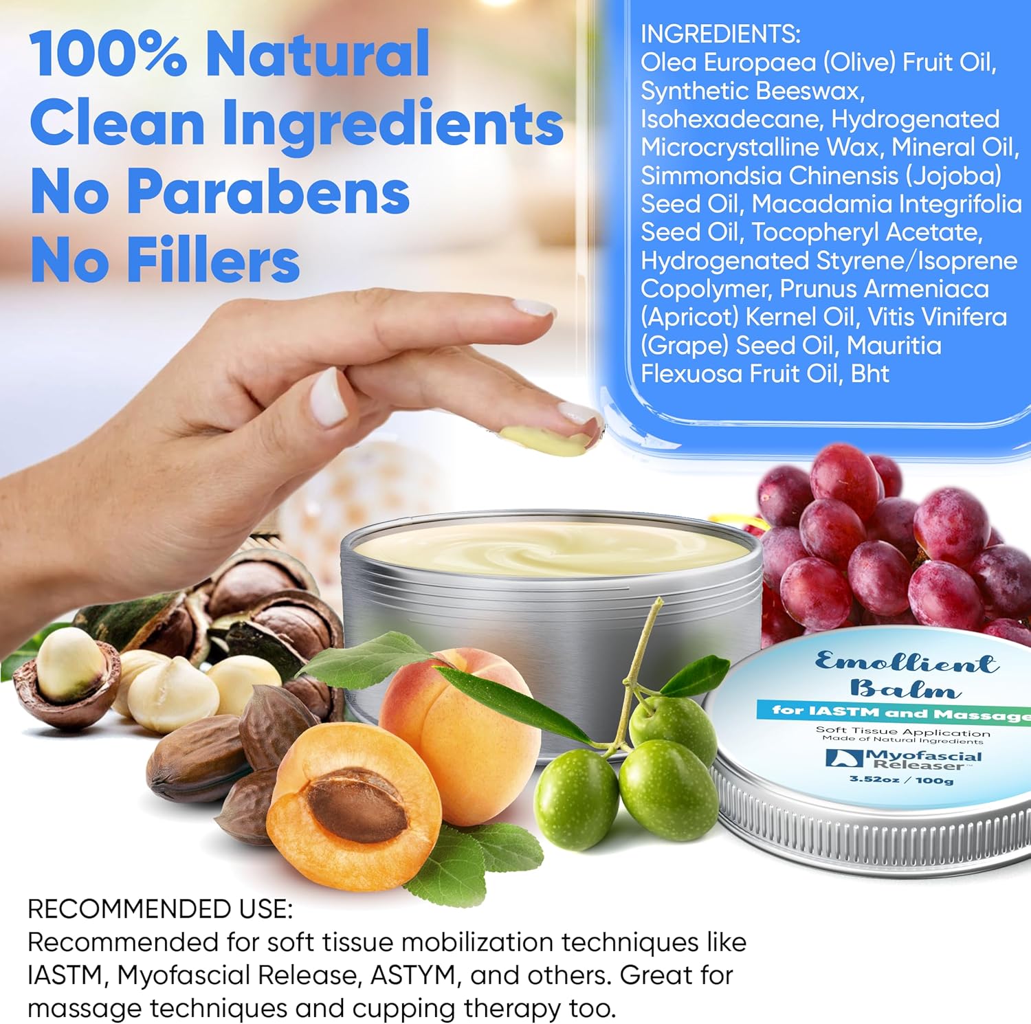 Myofascial Releaser Emollient Balm for IASTM & Gua Sha – Non-Greasy Massage Balm for Tool Glide and Bodywork – Natural, Hypoallergenic, Unscented Massage Balm Alternative to Oil (100g) - Image 2