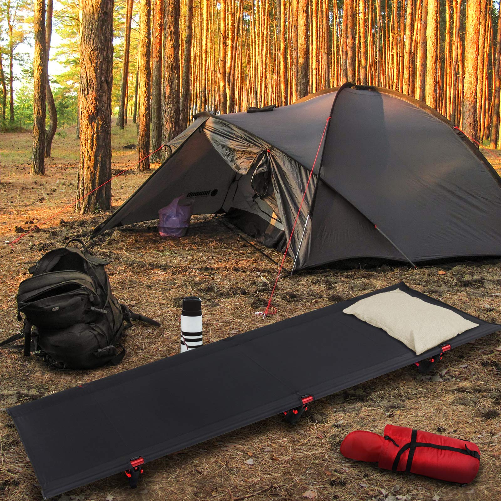 ALPIDEX Lit de Camping Ultra-léger, Charge Max. jusqu'à 120 kg, Seulement 1800 g, Sac de paquetage Inclus, Garde au Sol de 16 cm, Dimensions minimales de l'emballage