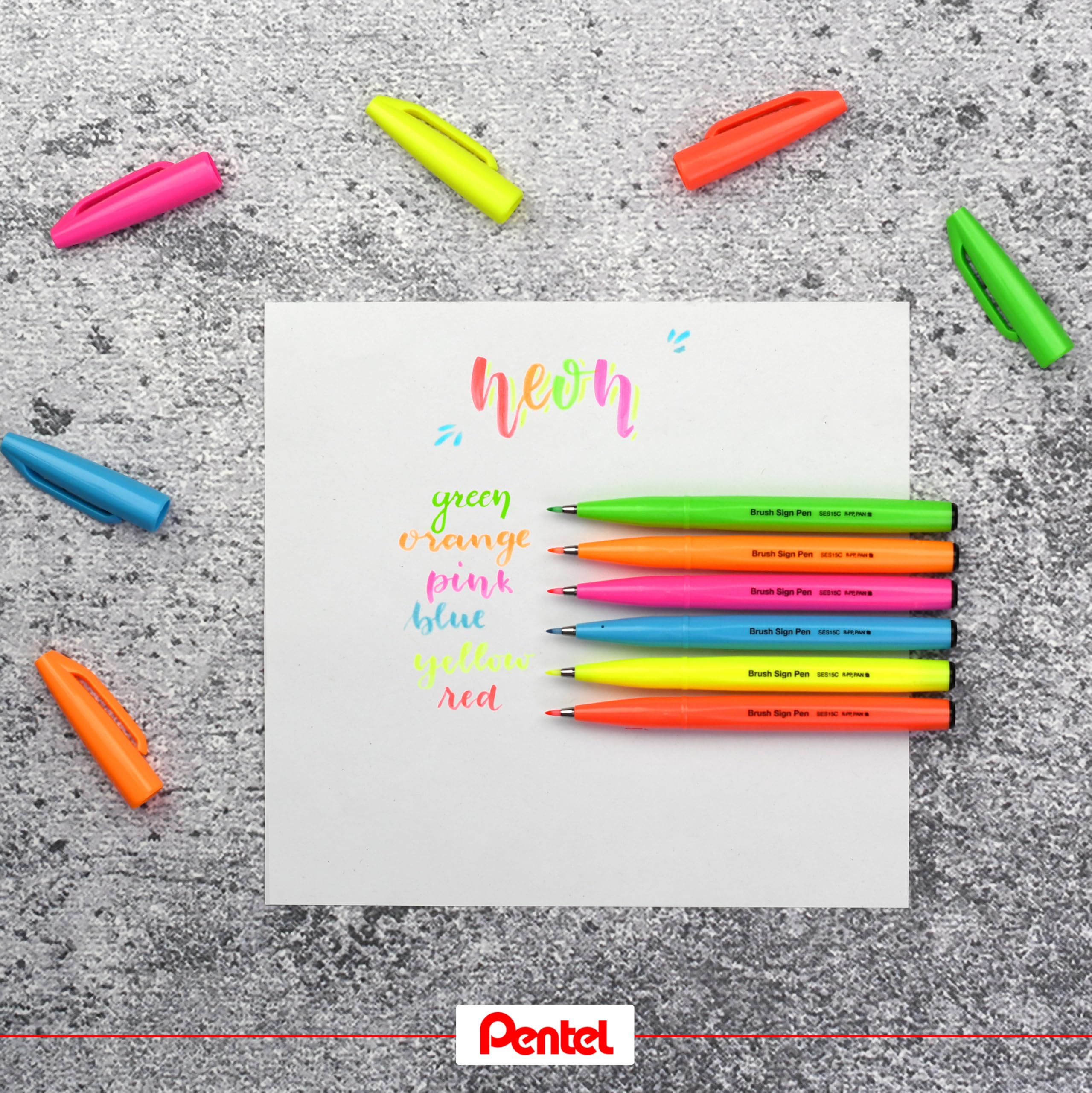 Pentel SES15C-FKX Brush Sign Pen neonowo-zielony, długopis z włókien, końcówka przypominająca pędzel, 10 sztuk