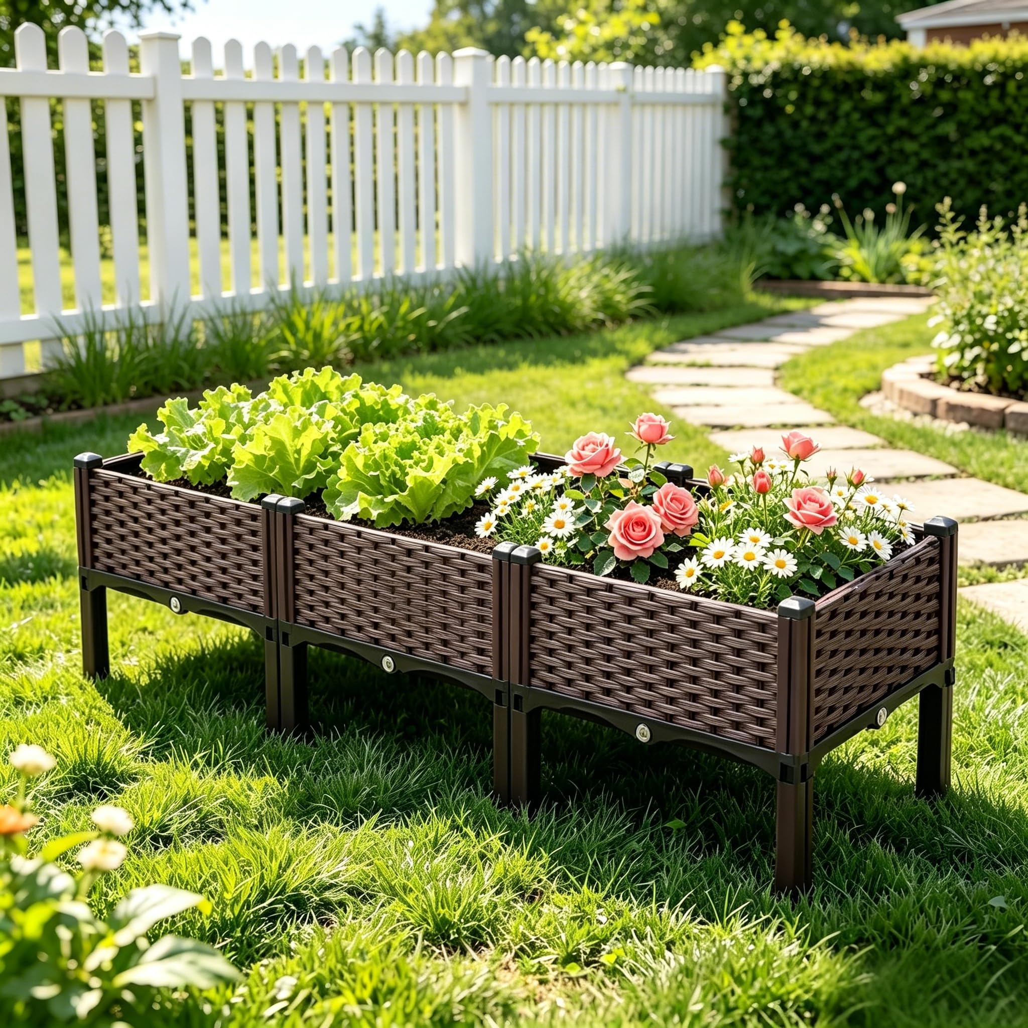 Raised Beds for Garden, 120x40x37cm Raised Garden Bed with Legs & Drainage