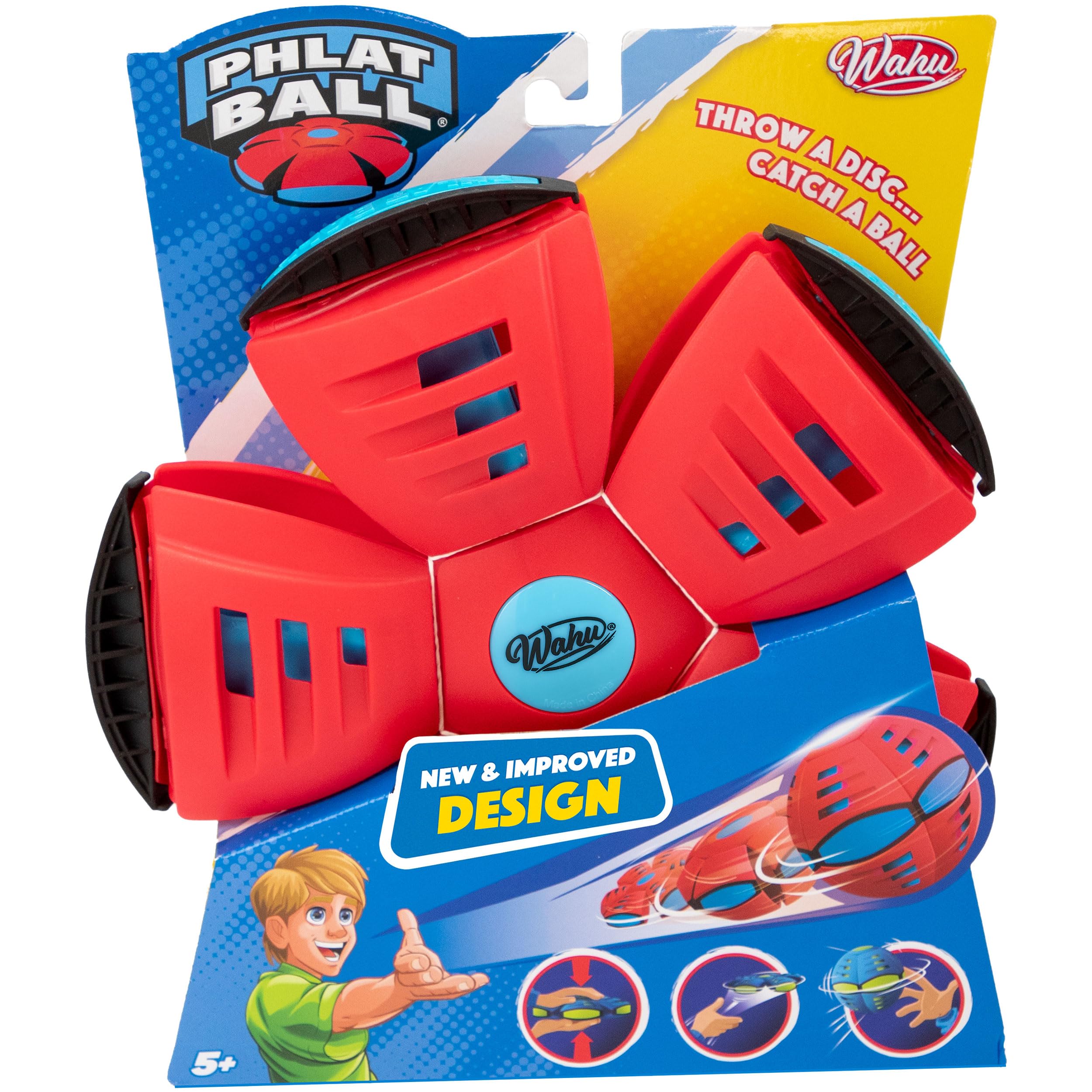 Wahu - PHLAT BALL Classic - Rouge - Frisbee Volant qui se Transforme en Ballon - Jeux Extérieur Enfants Dès 5 Ans - Balle Innovante 15,7cm - Frisbee 22,9 cm - Jeu Plage & Plein Air - 2+ Joueurs