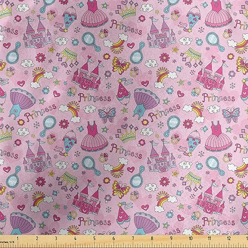 Miniatura 600 de Lunarable - Tela para amantes de perros de The Yard, patrón divertido de animales de dibujos animados en posiciones caprichosas estirando y Beige y