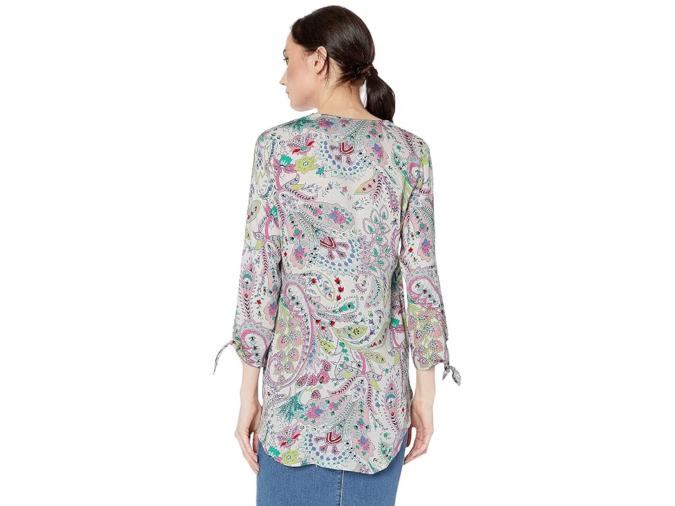 

Tribal Printed Stretch Challis 3/4 Sleeve Blouse w/ Decorative Tape (Pink) Women's Blouse