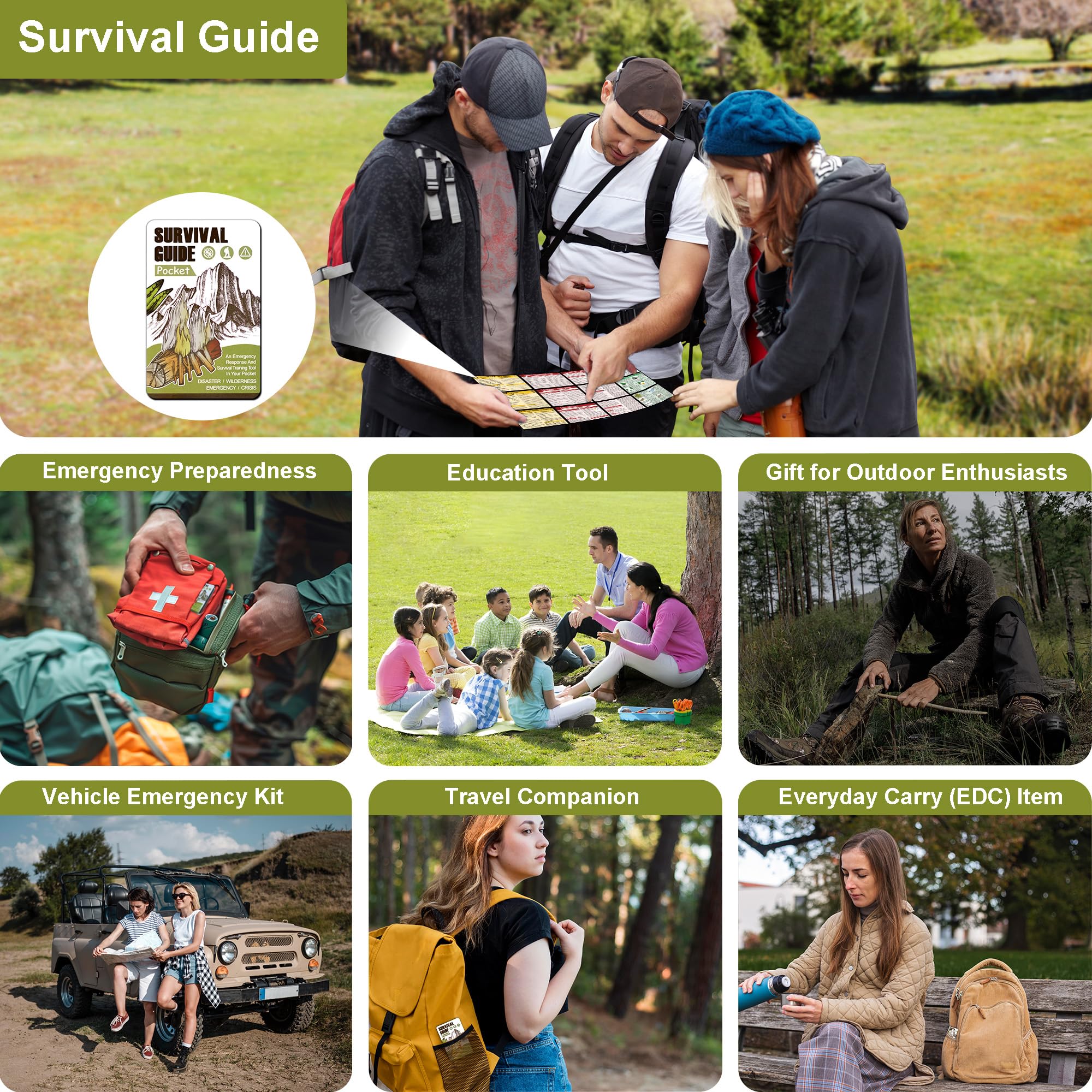 Guía de supervivencia de bolsillo pequeño, kits de supervivencia EDC de grado militar para emergencias de campo, primeros auxilios, desastres y preparación urbana rural