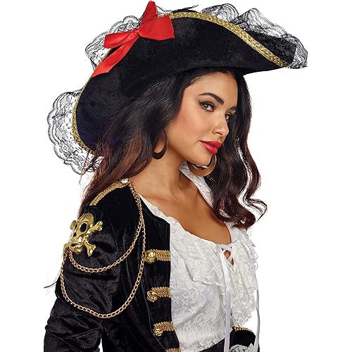 Dreamgirl Womens Pirate Captain Costume Hat, Adult Sexy Pirate Hat, Halloween Costume Accessory