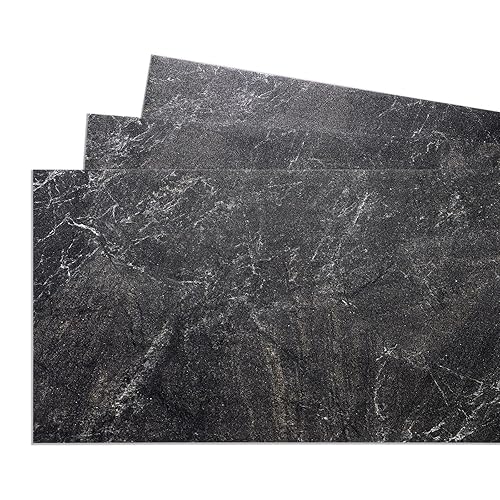 Yenhome Suelo de vinilo de mármol negro para despegar y pegar, impermeable, 12 x 24 pulgadas, vinilo para despegar y pegar para cocina, suelo de