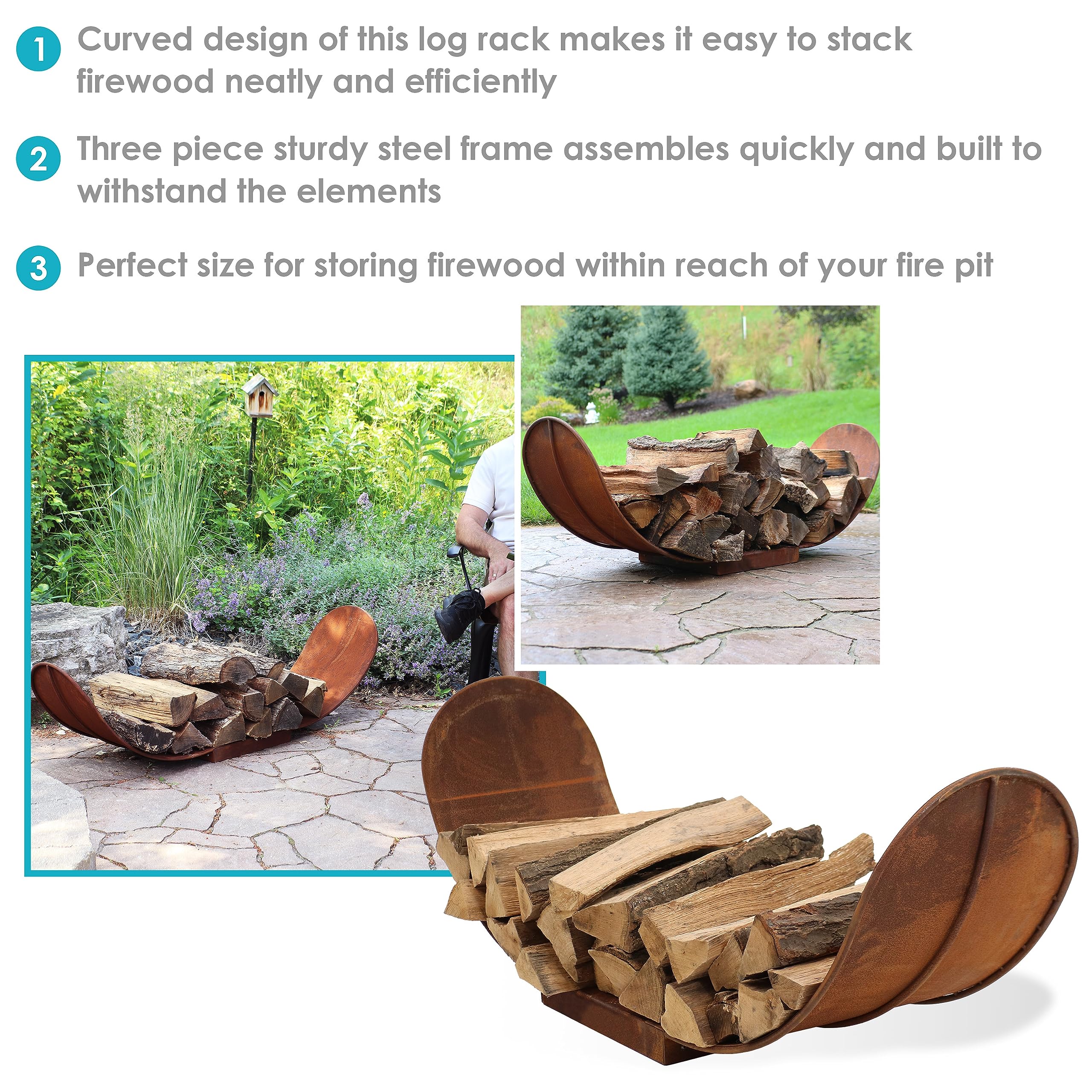 Amazon.co.jp: Sunnydaze 湾曲した薪ログラック - 屋外木製収納