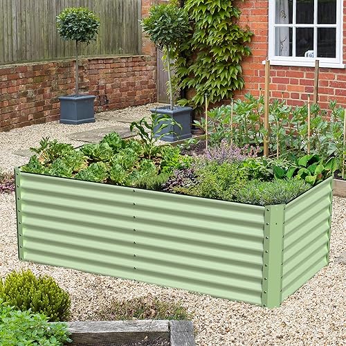 Miniatura 19 de Caja de jardín elevada galvanizada para exteriores, camas de jardín elevadas de 17 pulgadas de alto, macetas de jardín al aire libre, cajas de Gris