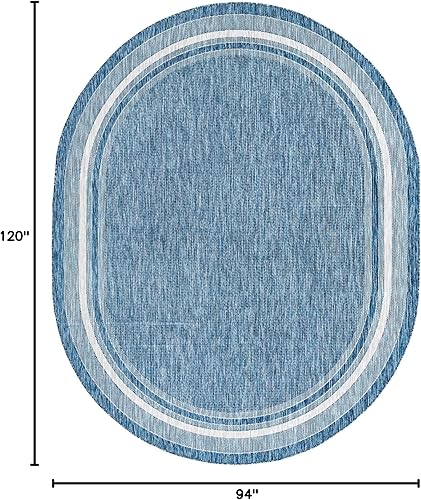 Miniatura 2 de Unique Loom - Colección Outdoor Border - Tapete para exteriores de borde suave - 7 pies 10 pulgadas x 10 pies, ovalado, azulmarfil