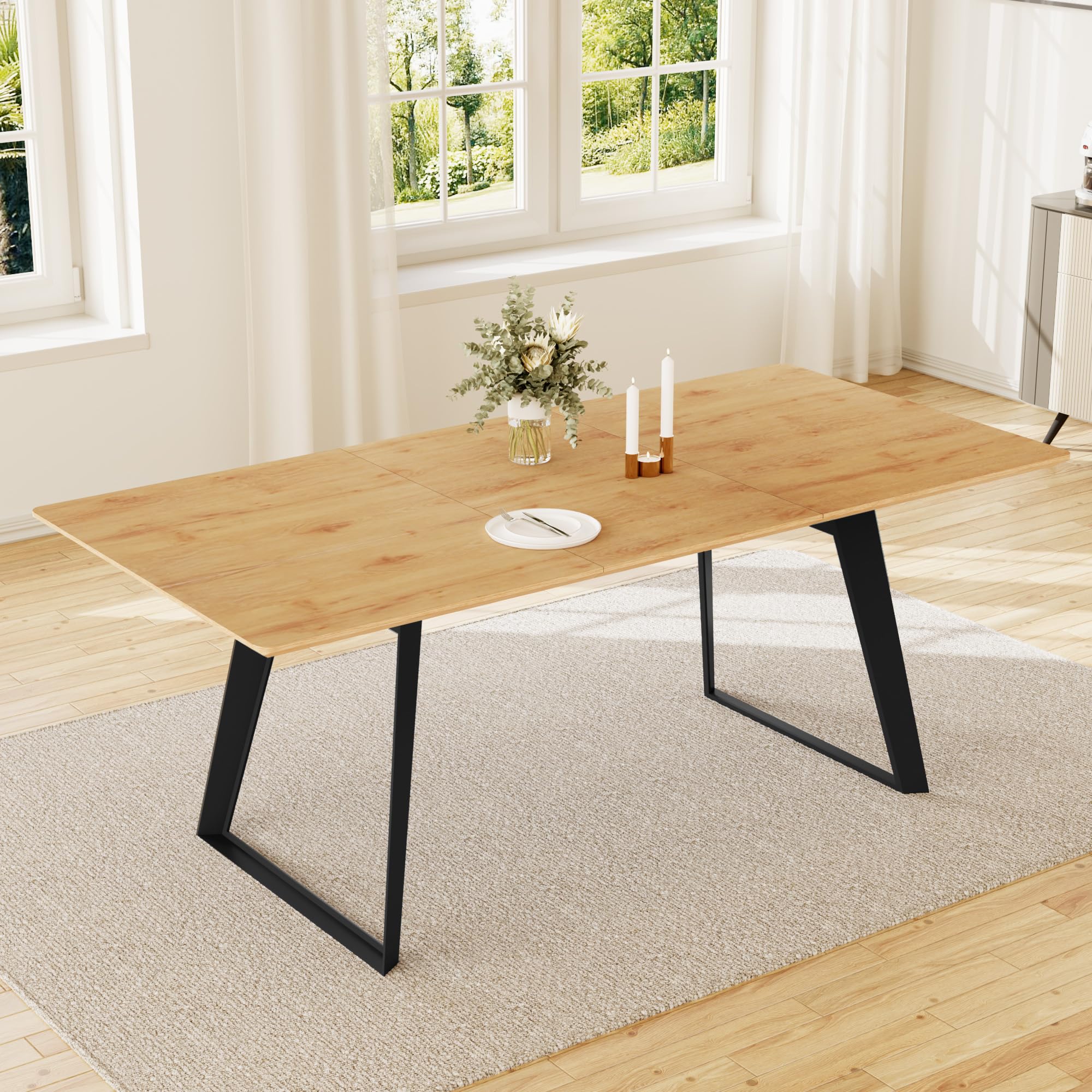 HIPIHOM Juego de mesa de comedor extensible de 130 a 170 cm, tablero de fibra de densidad media y estructura de metal, para 4 – 6 (1 mesa de comedor)