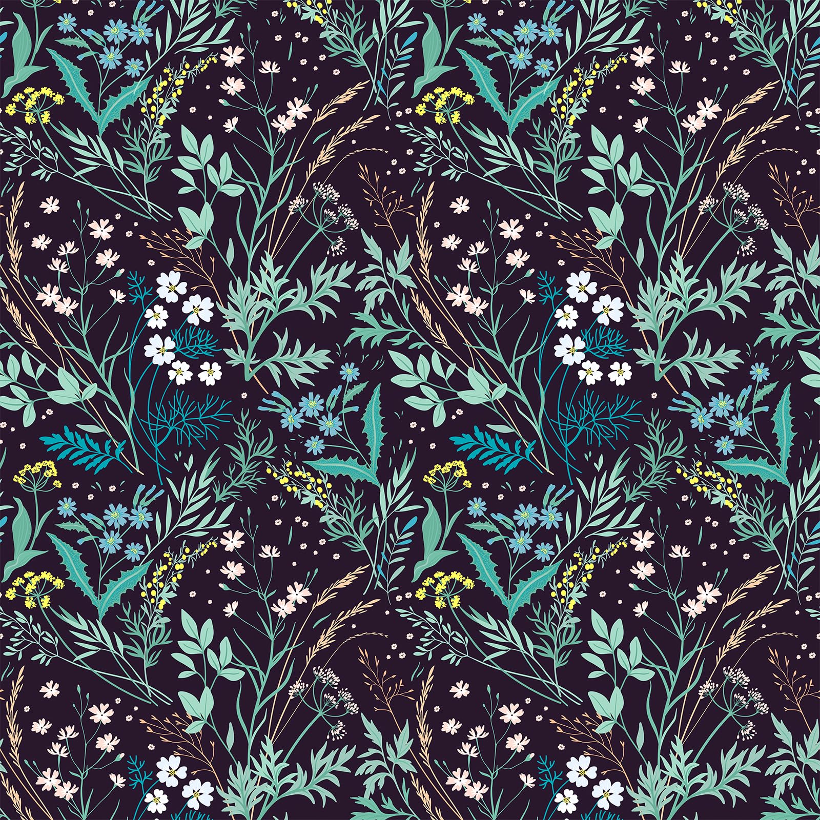 Papier peint autocollant fleurs sauvages bleu et noir 45x200 cm pour chambre d'enfant