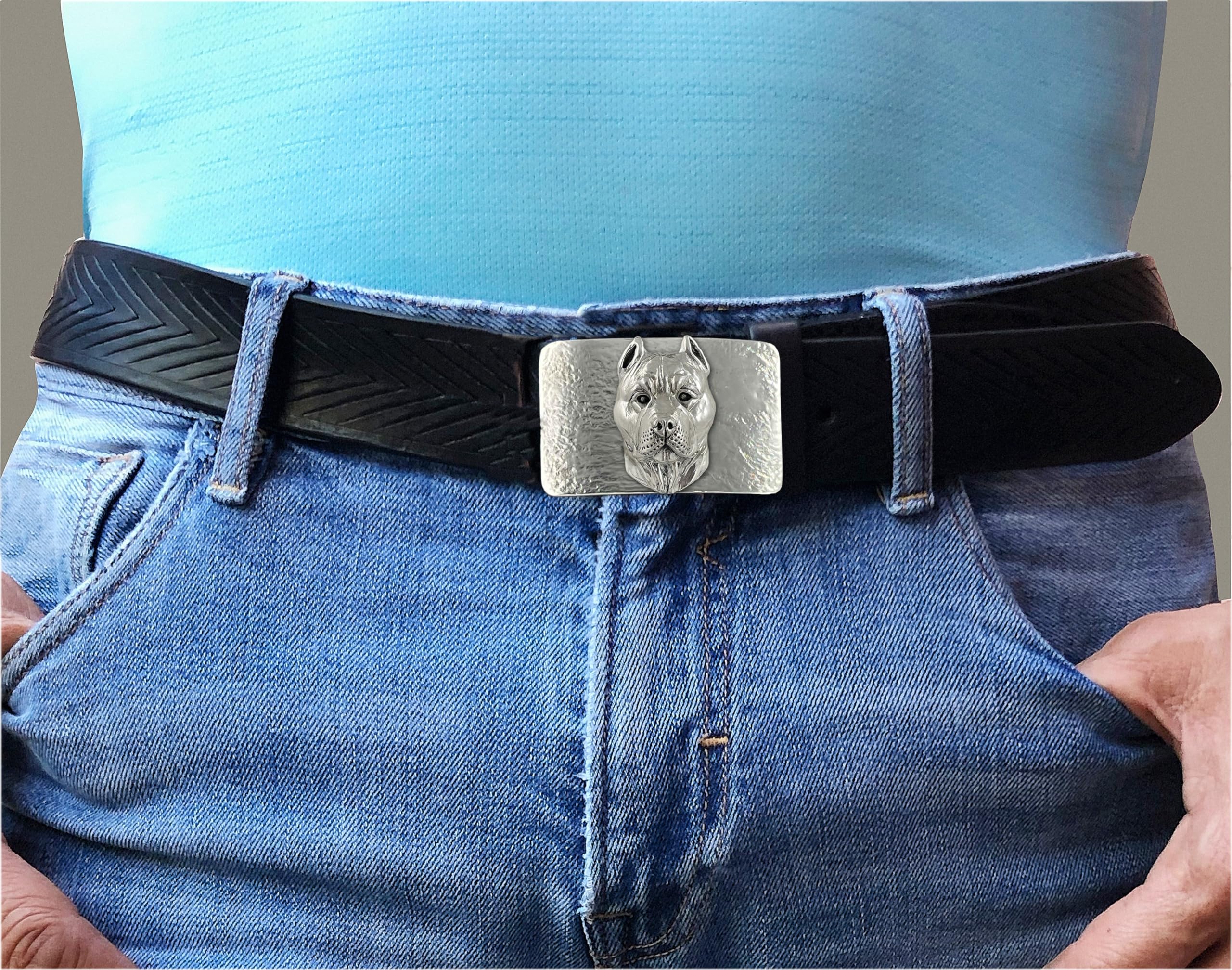 Esquivel And Fees Pit Bull Belt Buckle Sterling Silver Handmade Pit Bull Jewelry PTB6-BK