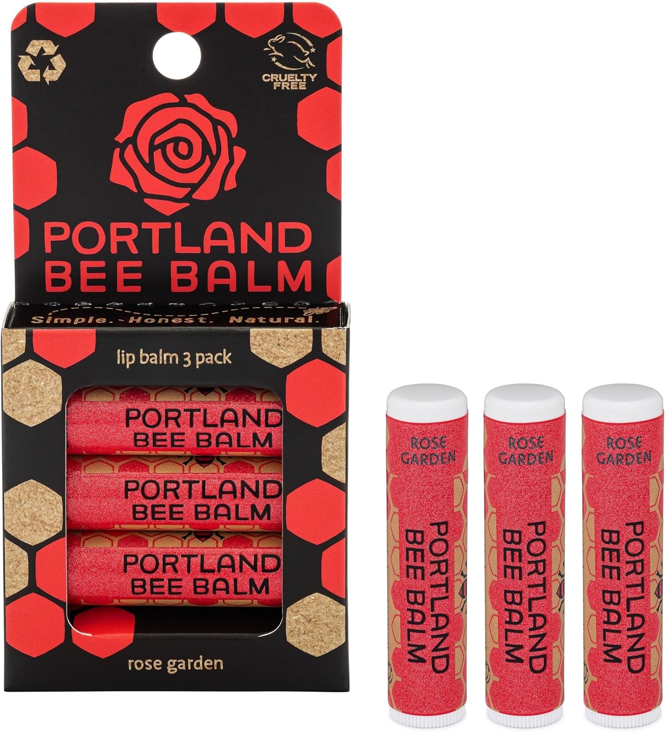 Portland Bee Balm All Natural Handmade Beeswax Based Lip Balm, Rose Garden 3 Count