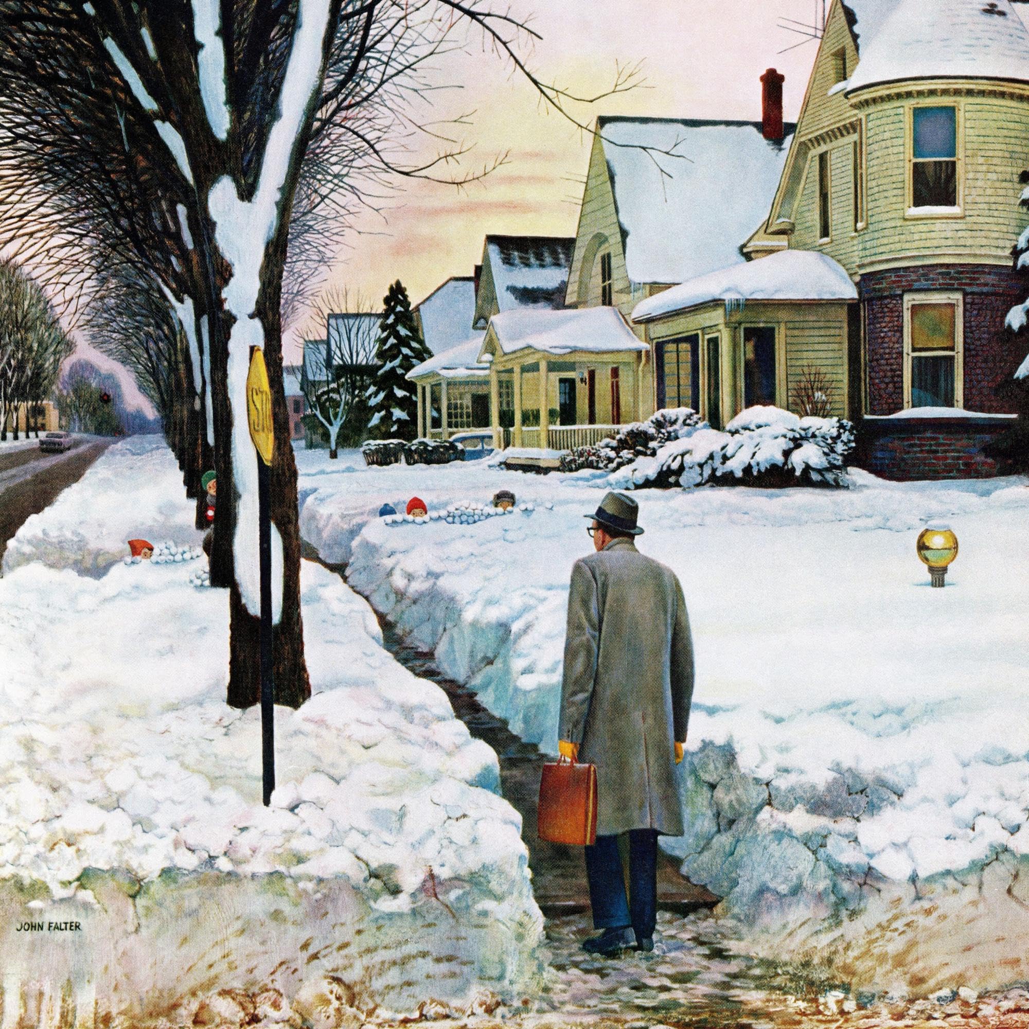 ART.COM Wall Art Prints Snowy Ambush, January 24, 1959 by John Falter, Scenic Decor, 30" x 30"