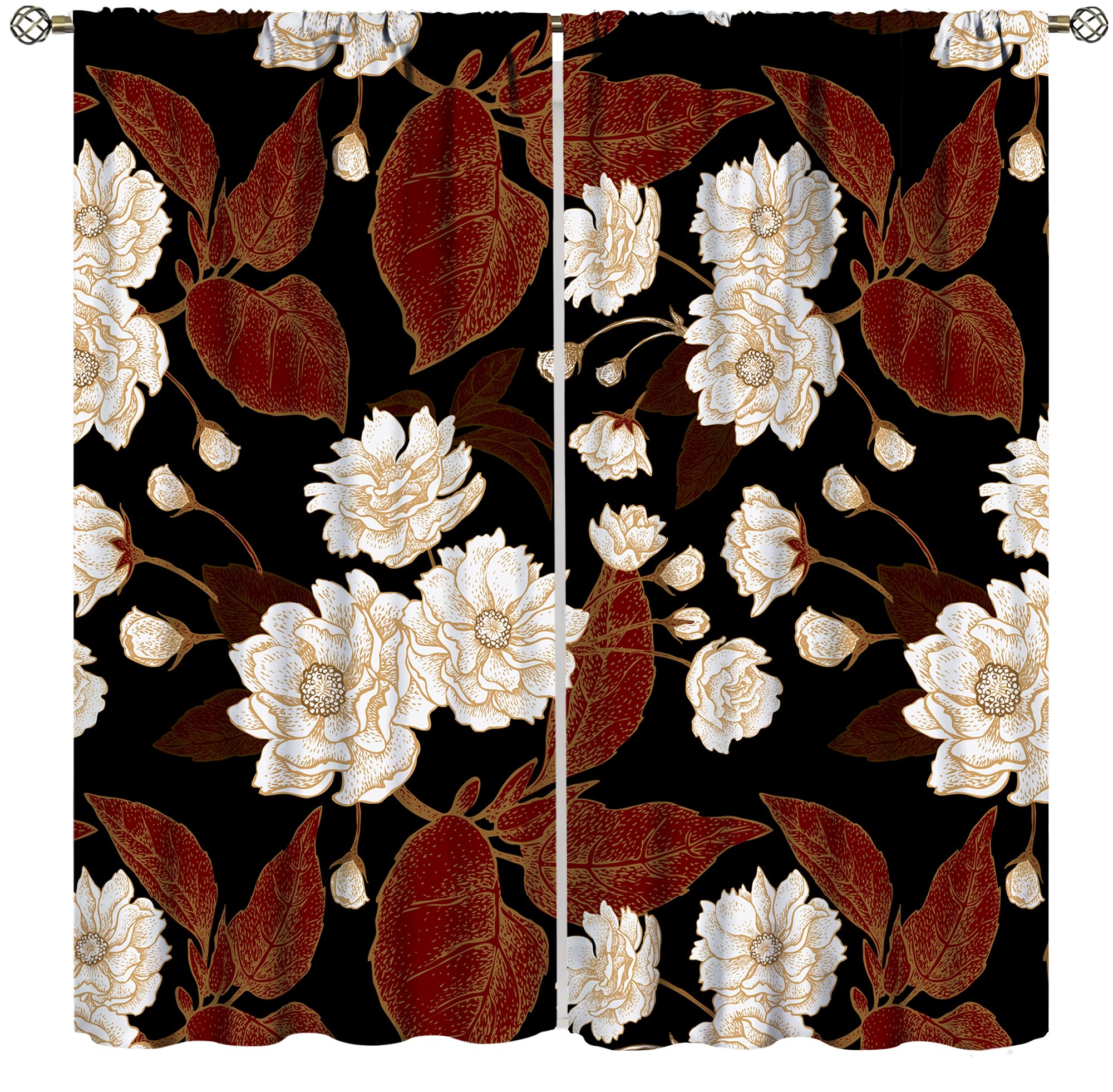Rideaux feuilles rouges motif floral pour redonner de la chaleur à un salon trop sombre