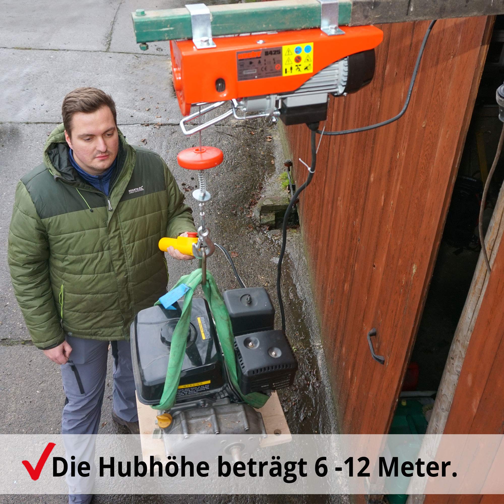HECHT Elektro Seilzug 125/250 kg 230 V mit Umlenkrolle | Elektrische Seilwinde mit Stahlseil und automatischer Bremse, Deckenlift für schwere Lasten in Werkstatt und Garage