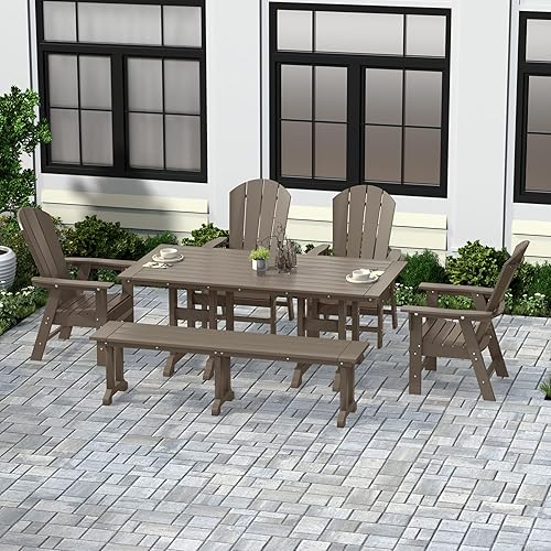 Miniatura 12 de WestinTrends Malibu - Juego de comedor Adirondack de 7 piezas para exteriores, juego de muebles de mesa y sillas de madera de polietileno para todo
