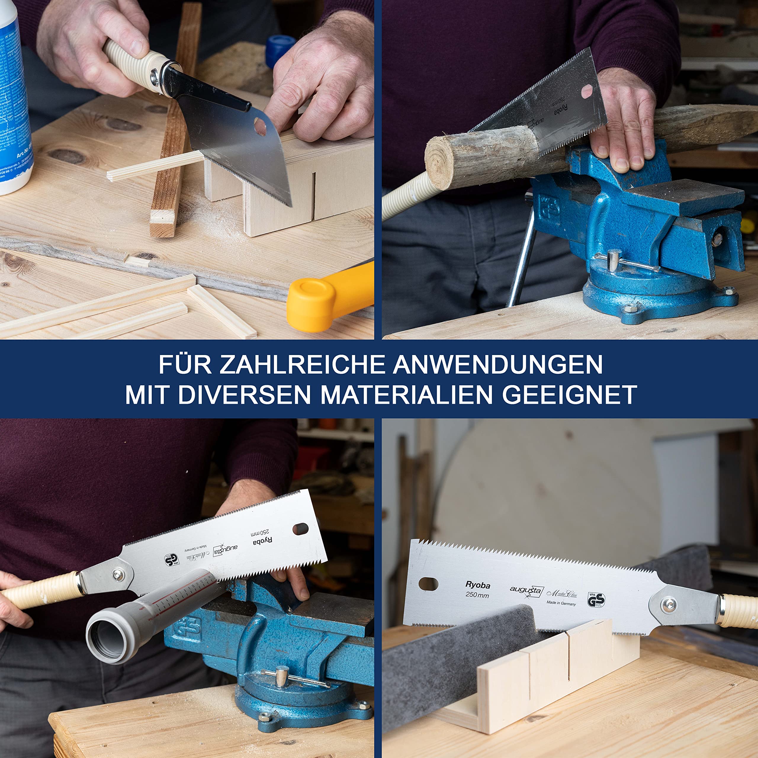 Augusta-Heckenrose Japansäge Ryoba 240 mm Traditionelle Säge aus Bandstahl C75 für feine & grobe Schnitte