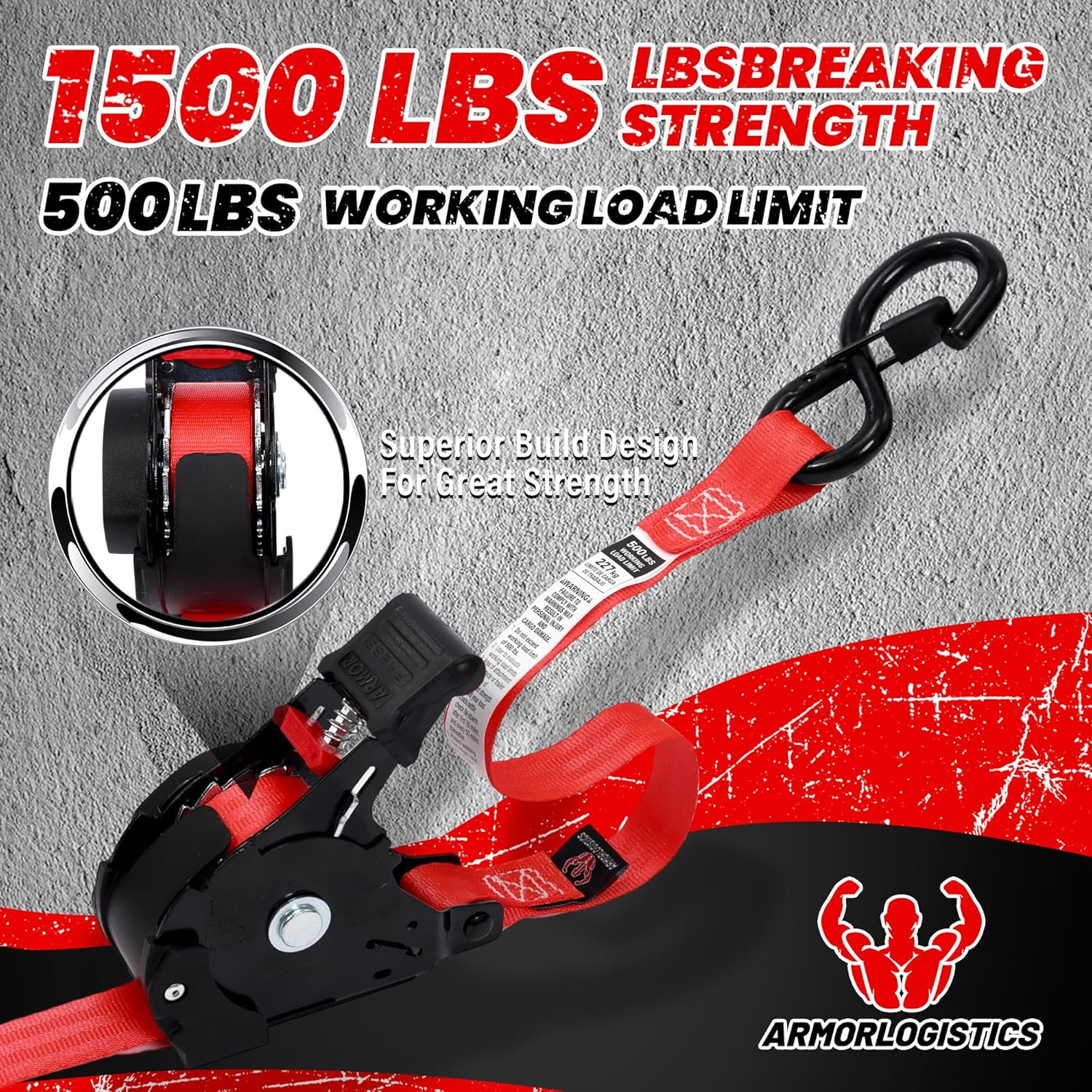 2-Pack 2" x 48" Adjustable Boat Tie Down Straps to Trailer Combined with 4 Pack Retractable Ratchet Straps 1” x 12 FT- Red