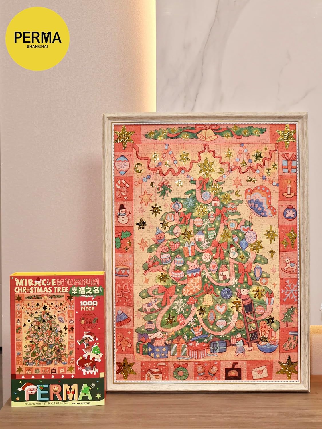 PERMA Decor Puzzle - Miracle Christmas Tree, 1000 Piece Jigsaw Puzzle for Adults, Gold Foil Art Finish, Holiday Home Décor, 27.56 x 19.69 in Premium Gift Puzzle