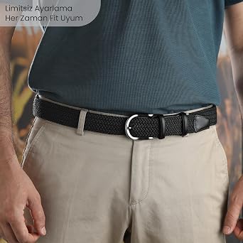 BOYD Comfortable and Stylish Knitted Men's Belt, Unisex Suitable Belt, Elastic Men's Belt with Genuine Leather Accessories, 3.5 cm Width