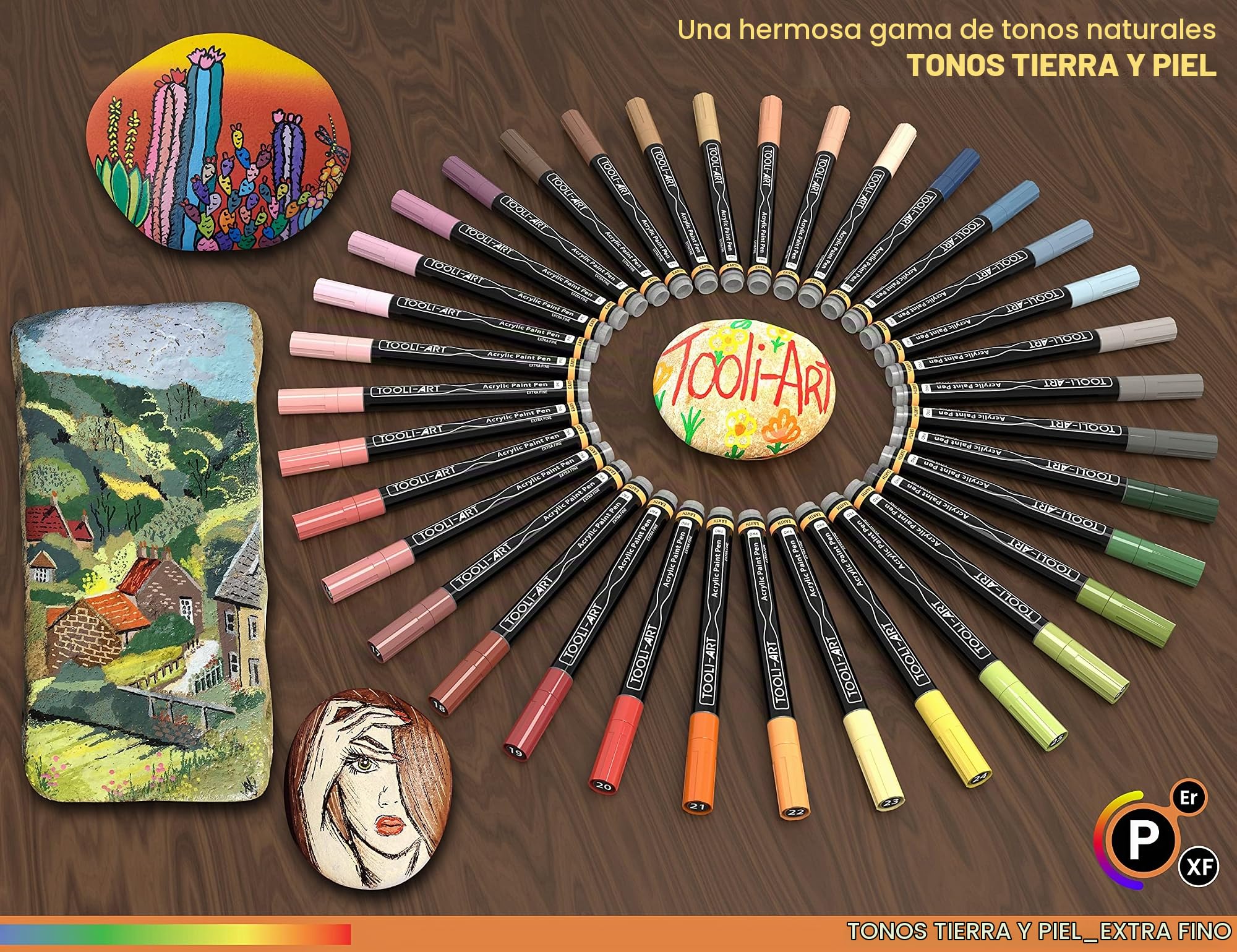 Juego de 36 rotuladores acrílicos de piel y tono tierra natural para pintura en roca, lienzo, tazas, vidrio, plástico, madera, metal, tela, álbumes de recortes, la mayoría de superficies, secado